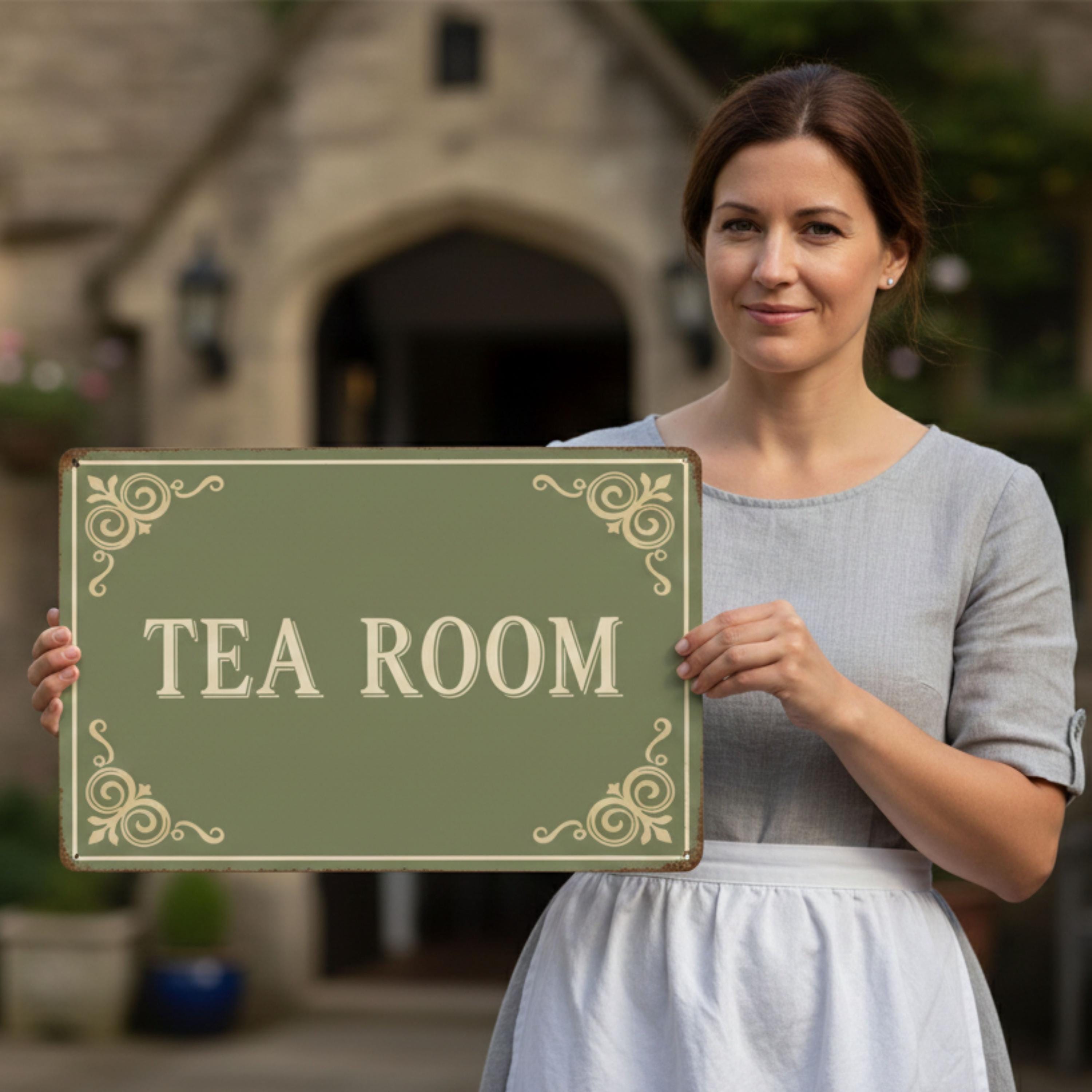 Vintage Tea Room Metal Sign, Old Fashioned Cafe Wall Decor, Cottage Core Kitchen Art Gift