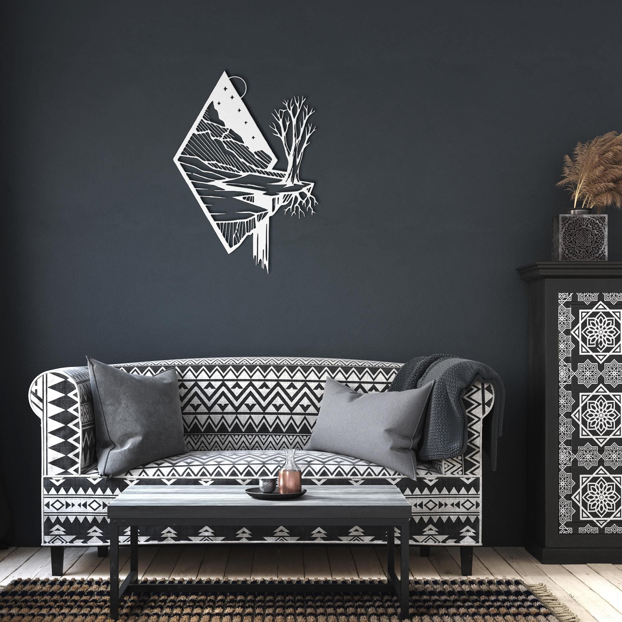 Geometric Metal Wall Art – Mountain Wall Decor With Diamond Waterfall Design