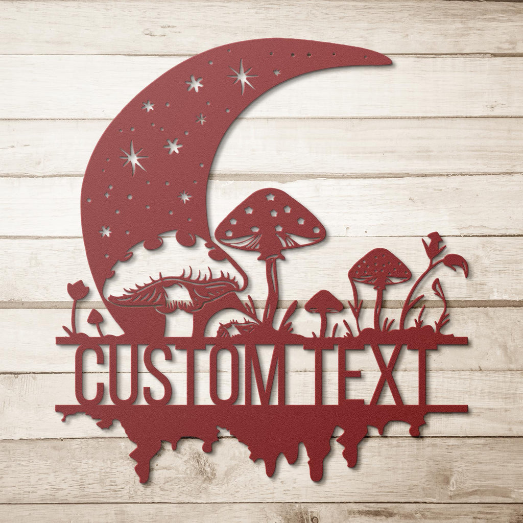 Personalized Moon and Mushroom Metal Sign, Celestial Wall Art, Forest Garden Decor