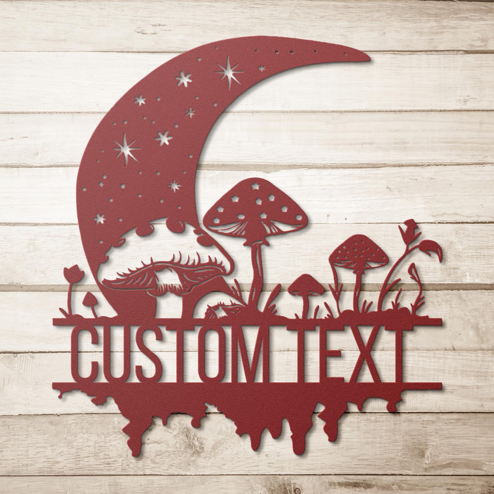 Personalized Moon and Mushroom Metal Sign, Celestial Wall Art, Forest Garden Decor