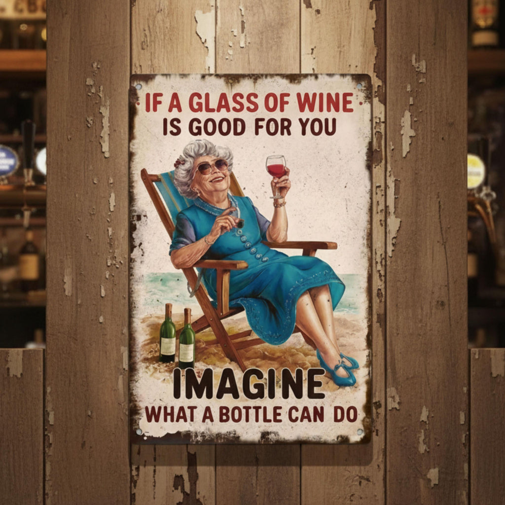 Funny Wine Metal Sign, Retro Woman Beach Wall Art, Kitchen Decor, Wine Lover Gift