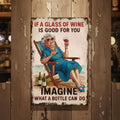 Funny Wine Metal Sign, Retro Woman Beach Wall Art, Kitchen Decor, Wine Lover Gift