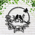 Love Birds Metal Wall Art, Floral Wreath Sign, Anniversary Gift, Nursery Bird Wall Decor
