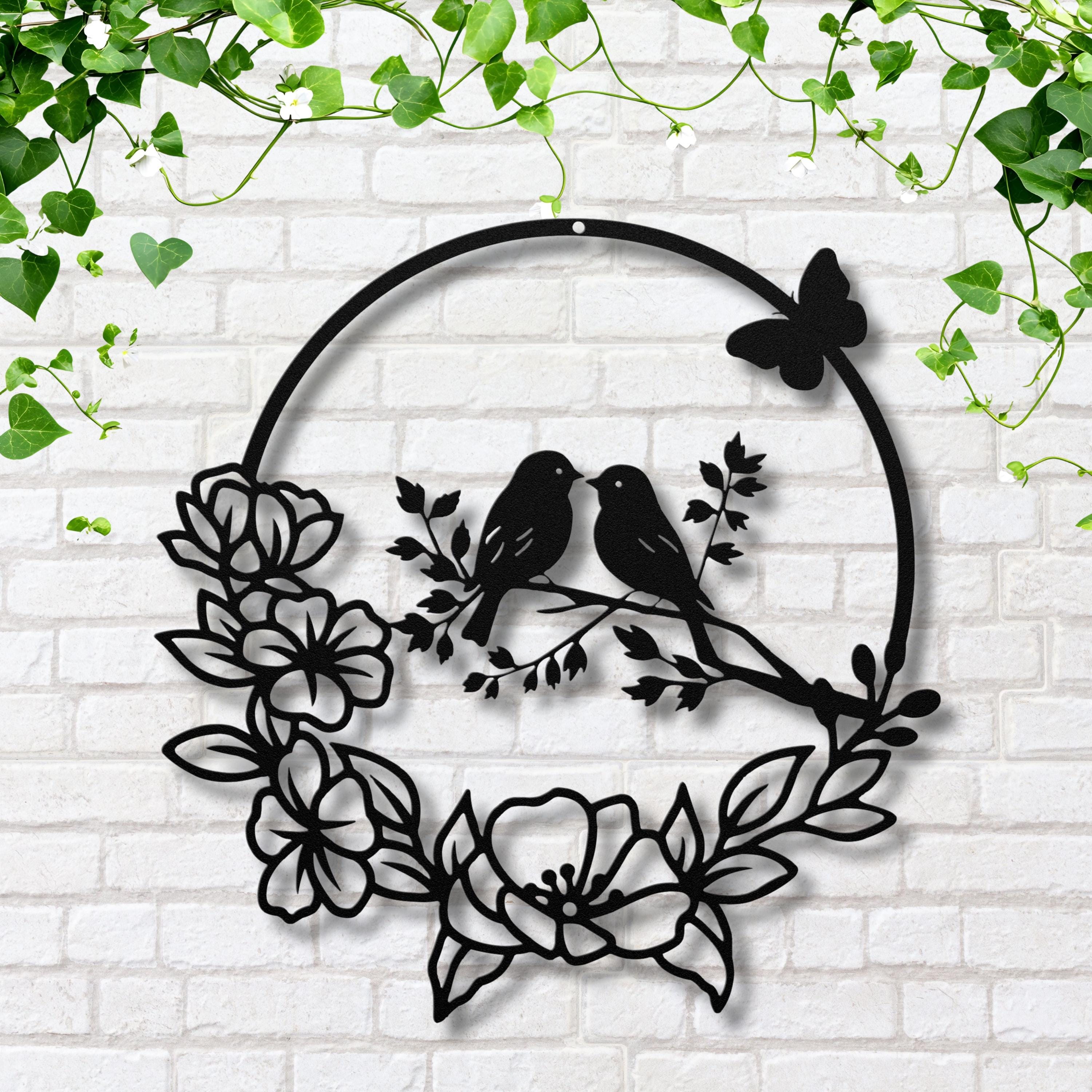 Love Birds Metal Wall Art, Floral Wreath Sign, Anniversary Gift, Nursery Bird Wall Decor