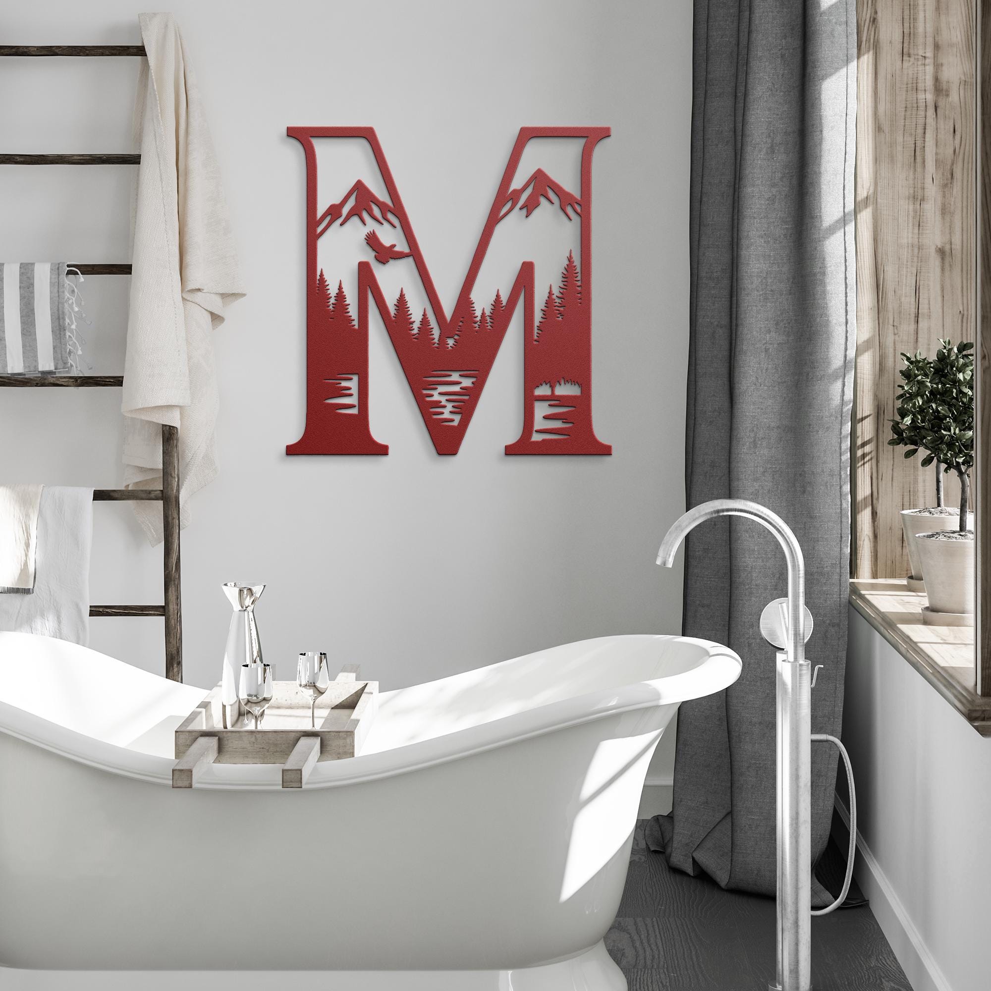 Custom Mountain Forest, Metal Letter Sign, Nature Lover Gift, Outdoor Cabin Wall Decor