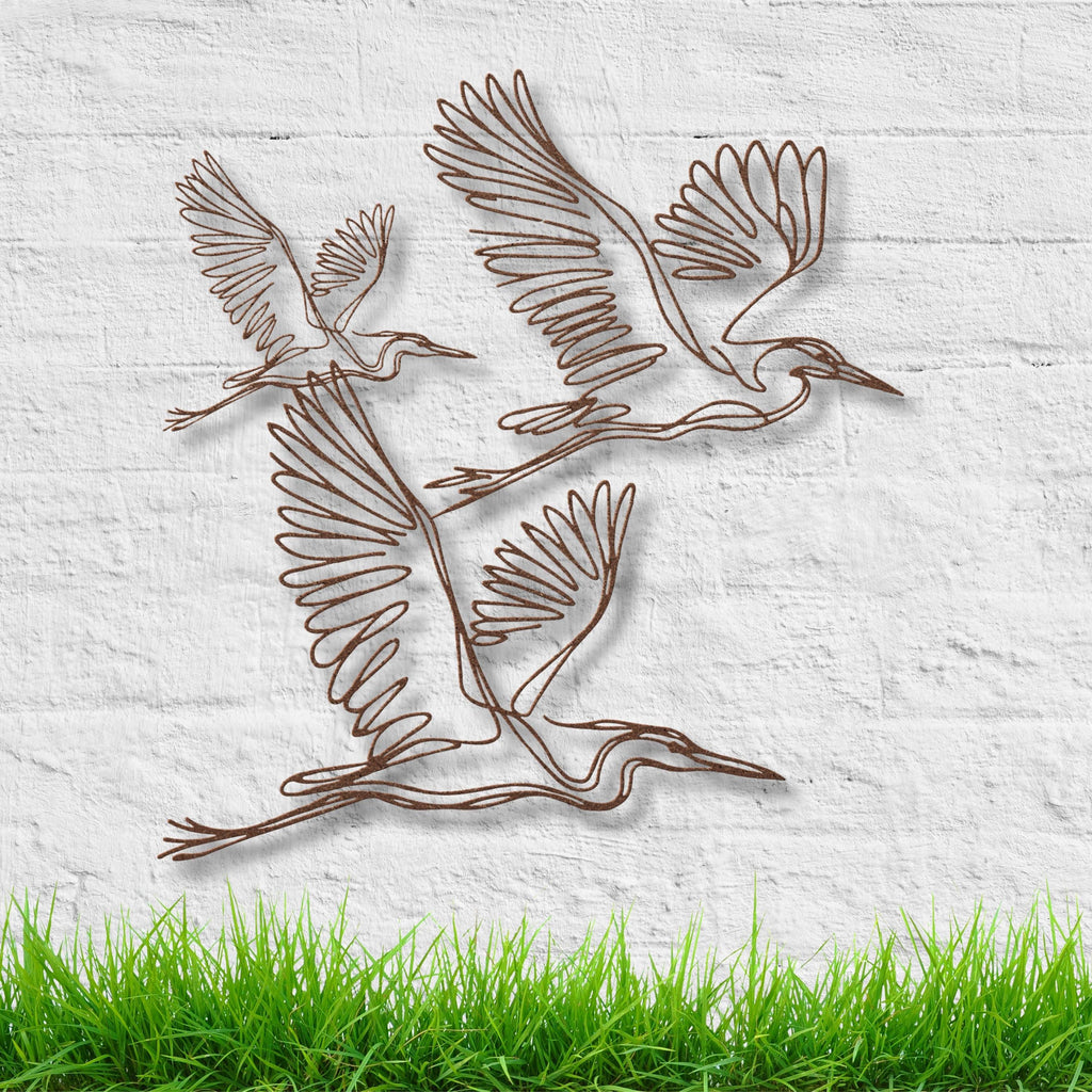 Flying Heron Metal Wall Art, Set of 3 Bird Signs, Coastal Nature Home Decor