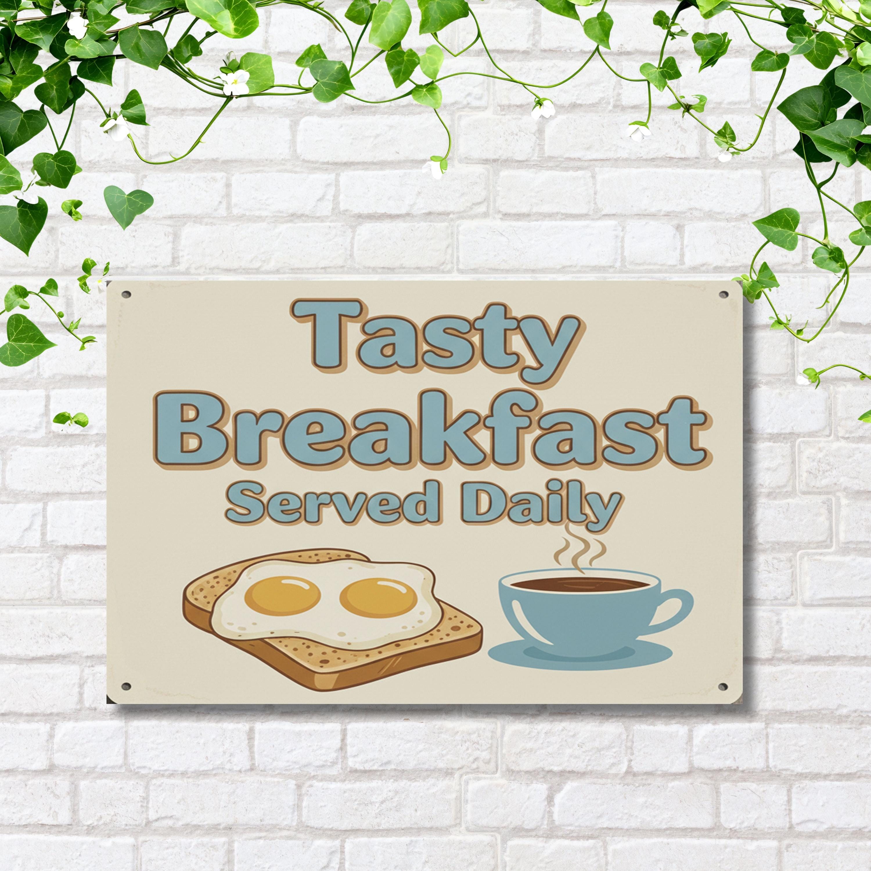 Tasty Breakfast Metal Sign, Kitchen Wall Art, Retro Diner Decor, Eggs and Toast Sign