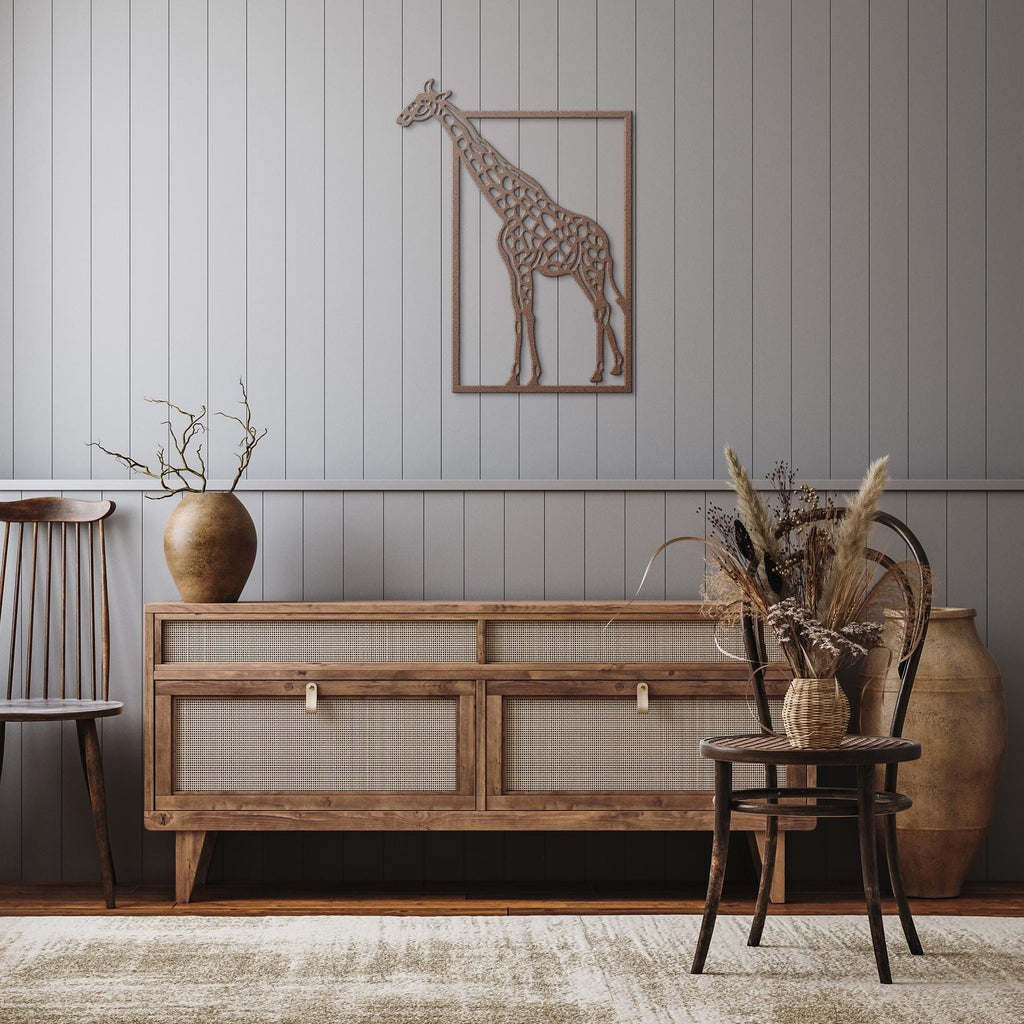 African Giraffe Silhouette Metal Wall Art | Die-Cut Nature Safari Decor | Unique Minimalist Farmhouse Gift for Animal Lovers