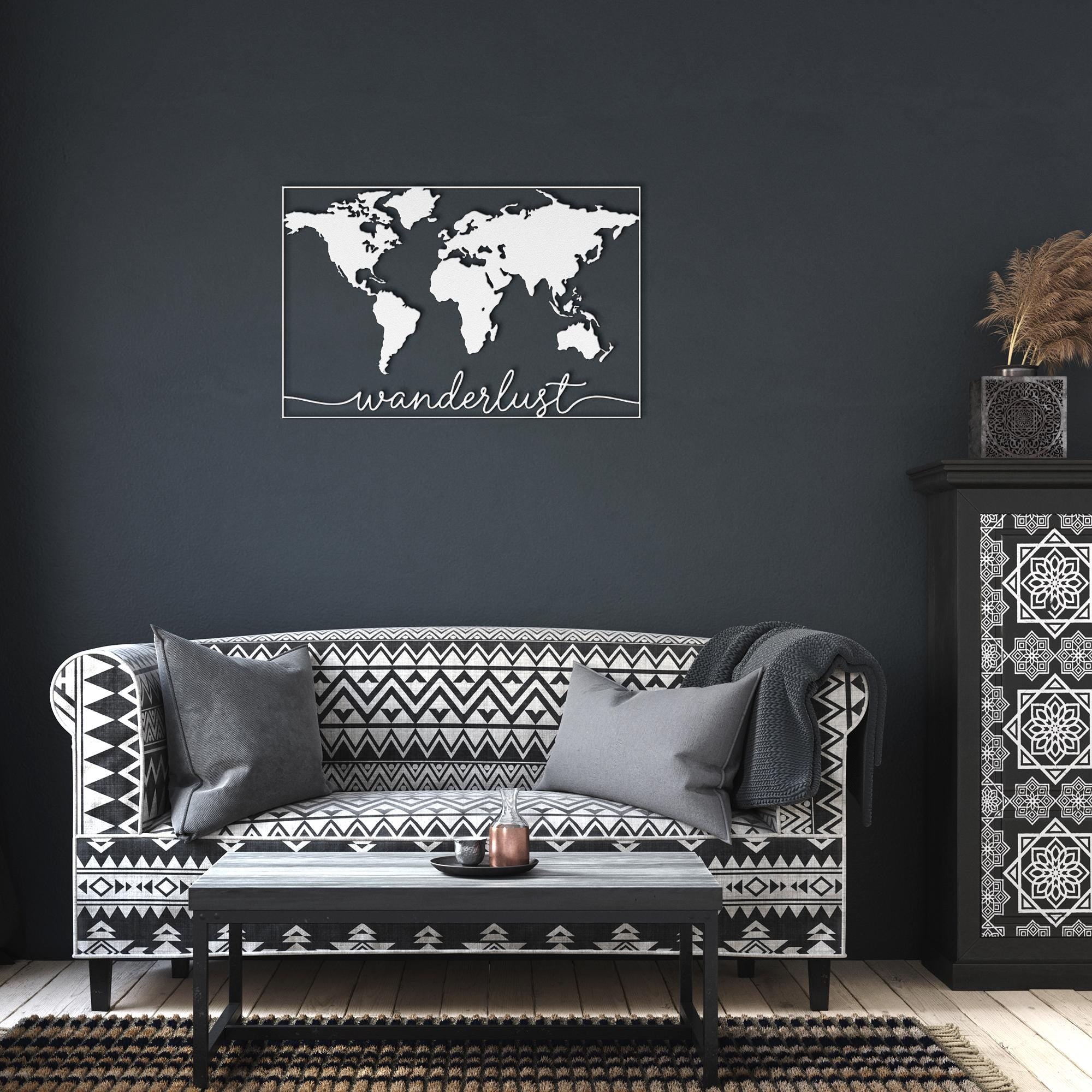 Wanderlust World Map Metal Sign | Boho Travel Decor
