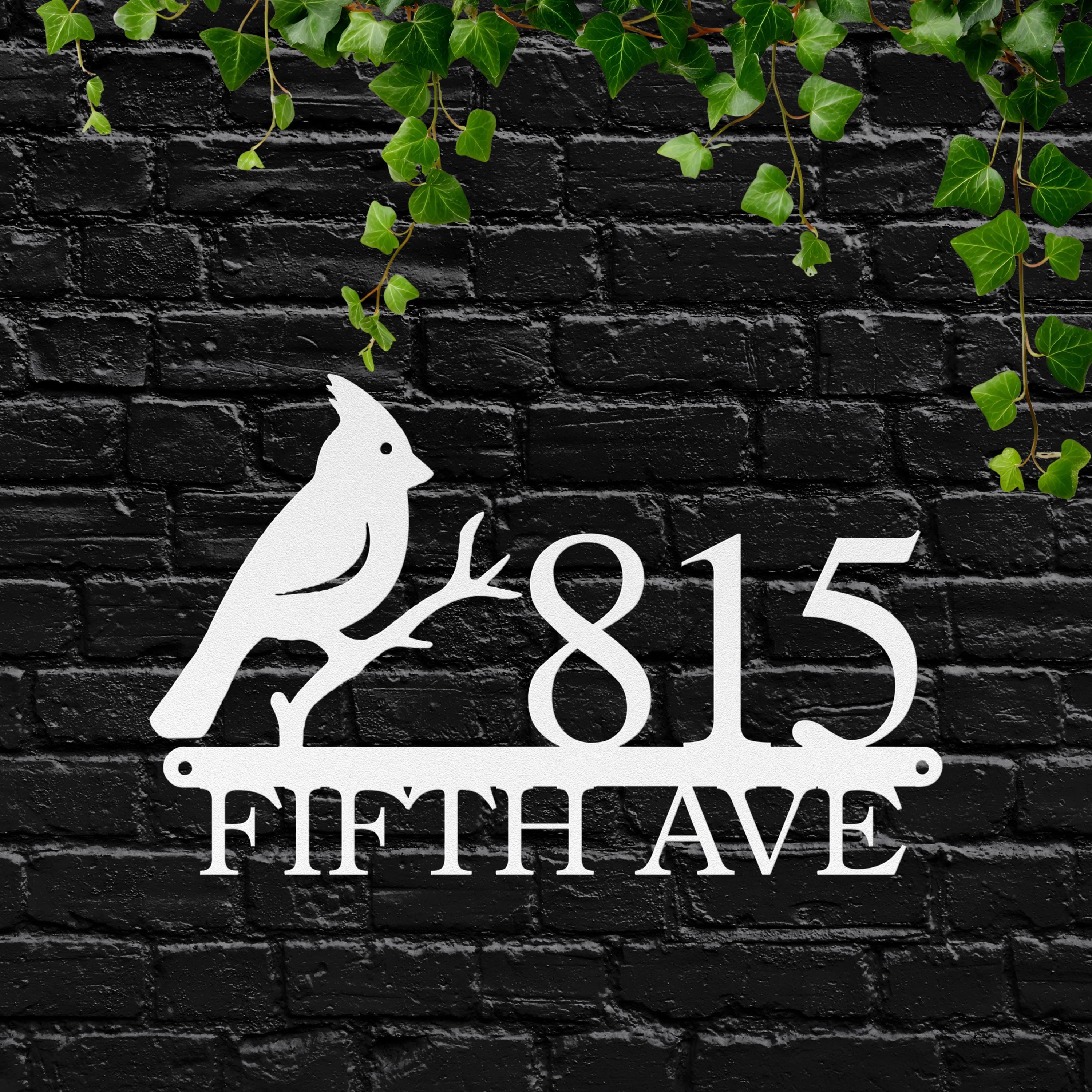 Custom Cardinal Bird House Number Sign, Metal Address Plaque
