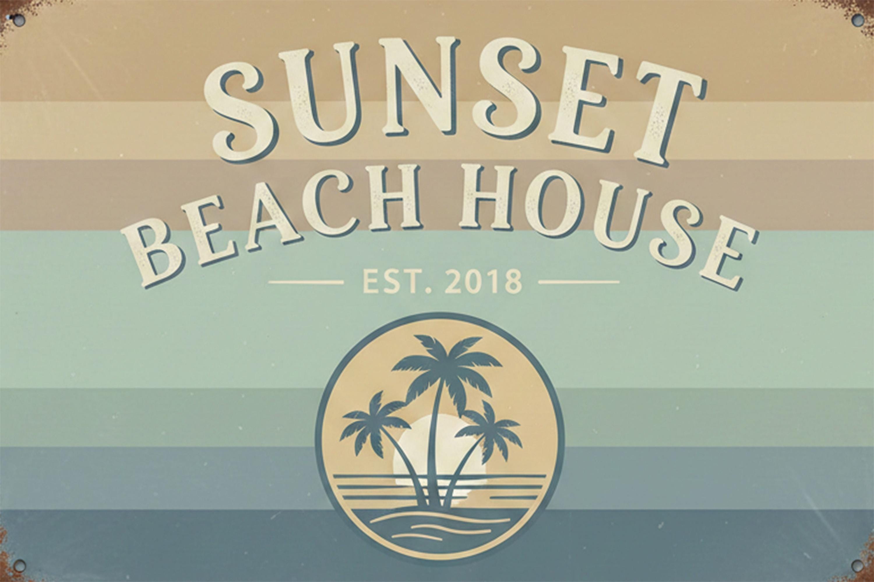 Custom Sunset Beach House Metal Sign, Coastal Home Decor, Tropical Wall Art Gift