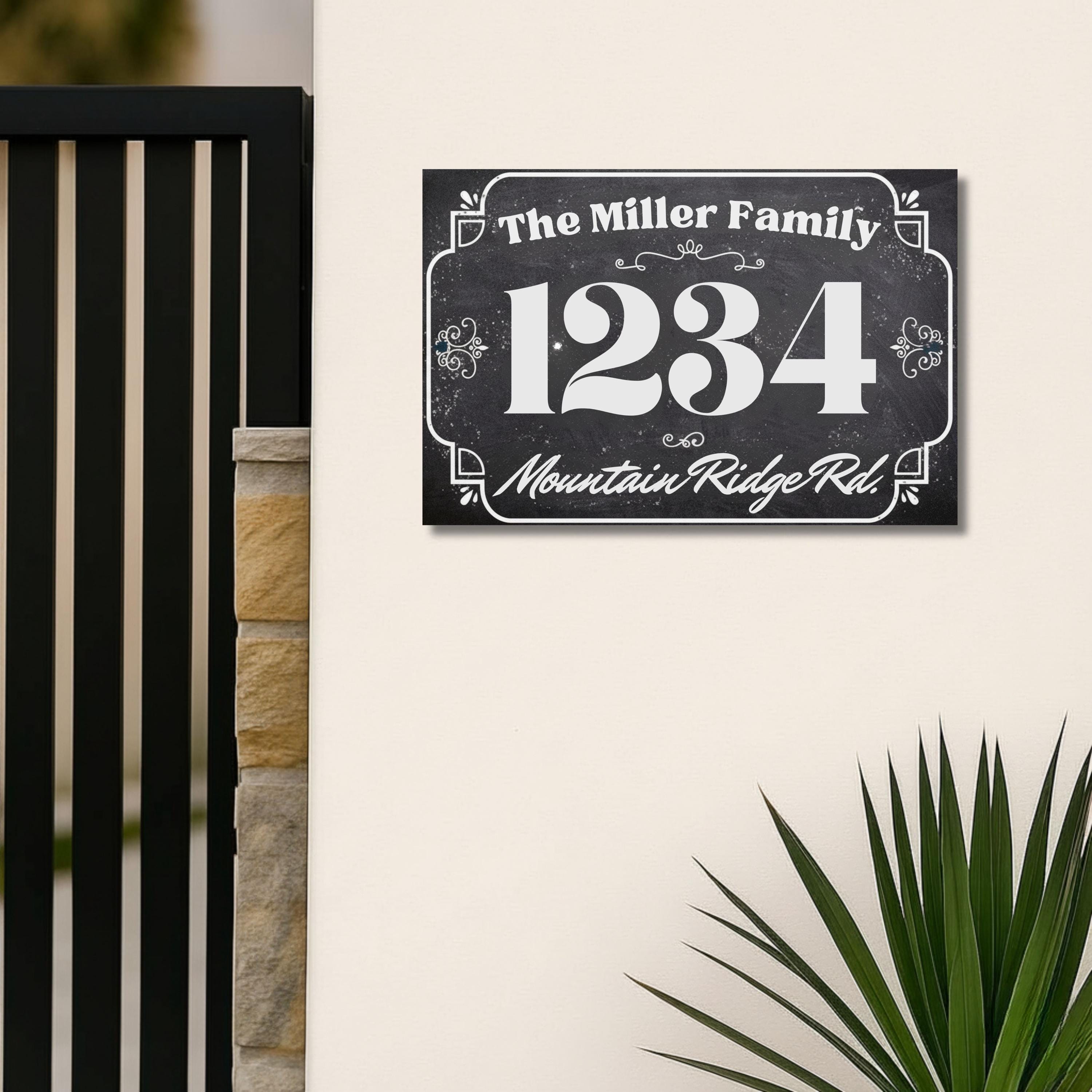 Personalized Chalkboard Sign | Custom Metal Plaque With Family Name & House Number Plate
