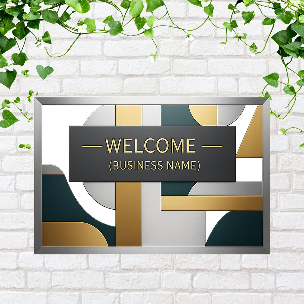 Custom Modern Welcome Business Sign, Abstract Geometric Metal Art, Contemporary Office Decor
