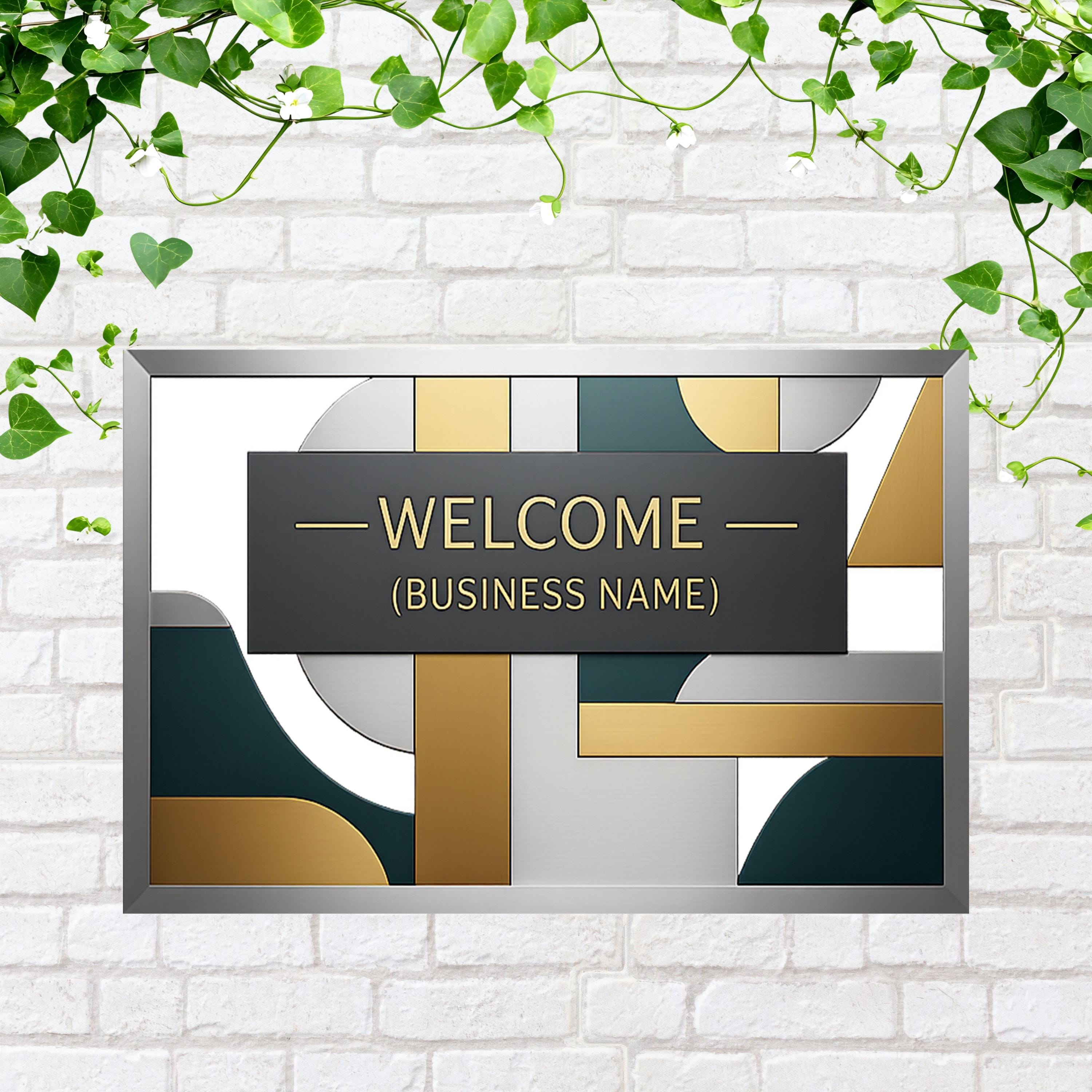 Custom Modern Welcome Business Sign, Abstract Geometric Metal Art, Contemporary Office Decor