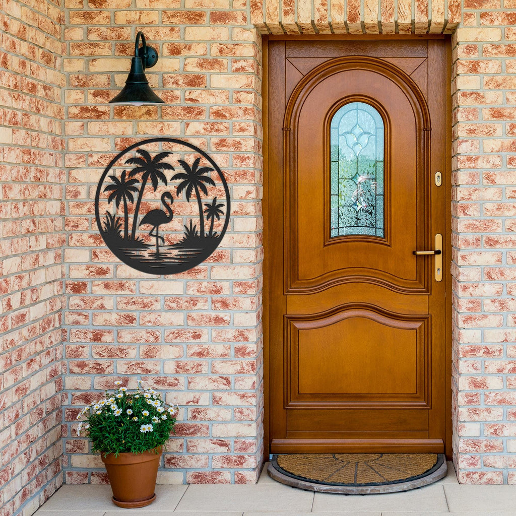 Flamingo Metal Wall Art, Palm Tree Coastal Decor