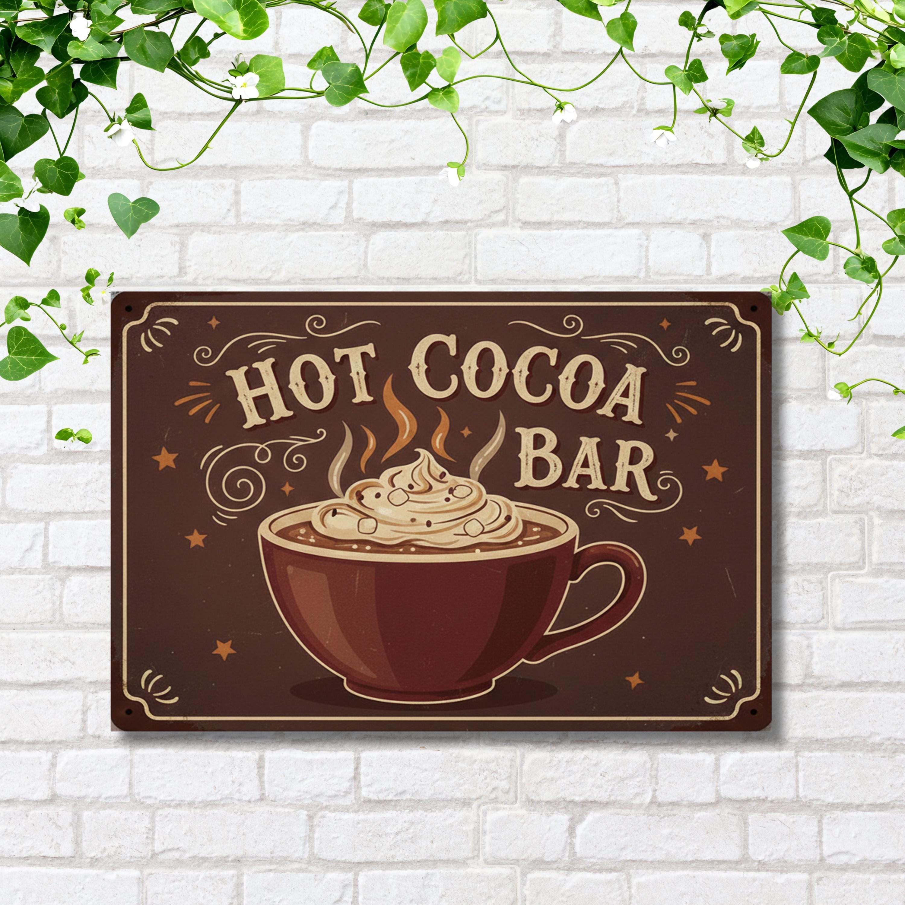 Vintage Hot Cocoa Bar Metal Sign, Winter Kitchen Decor, Cozy Drink Wall Art, Cocoa Station