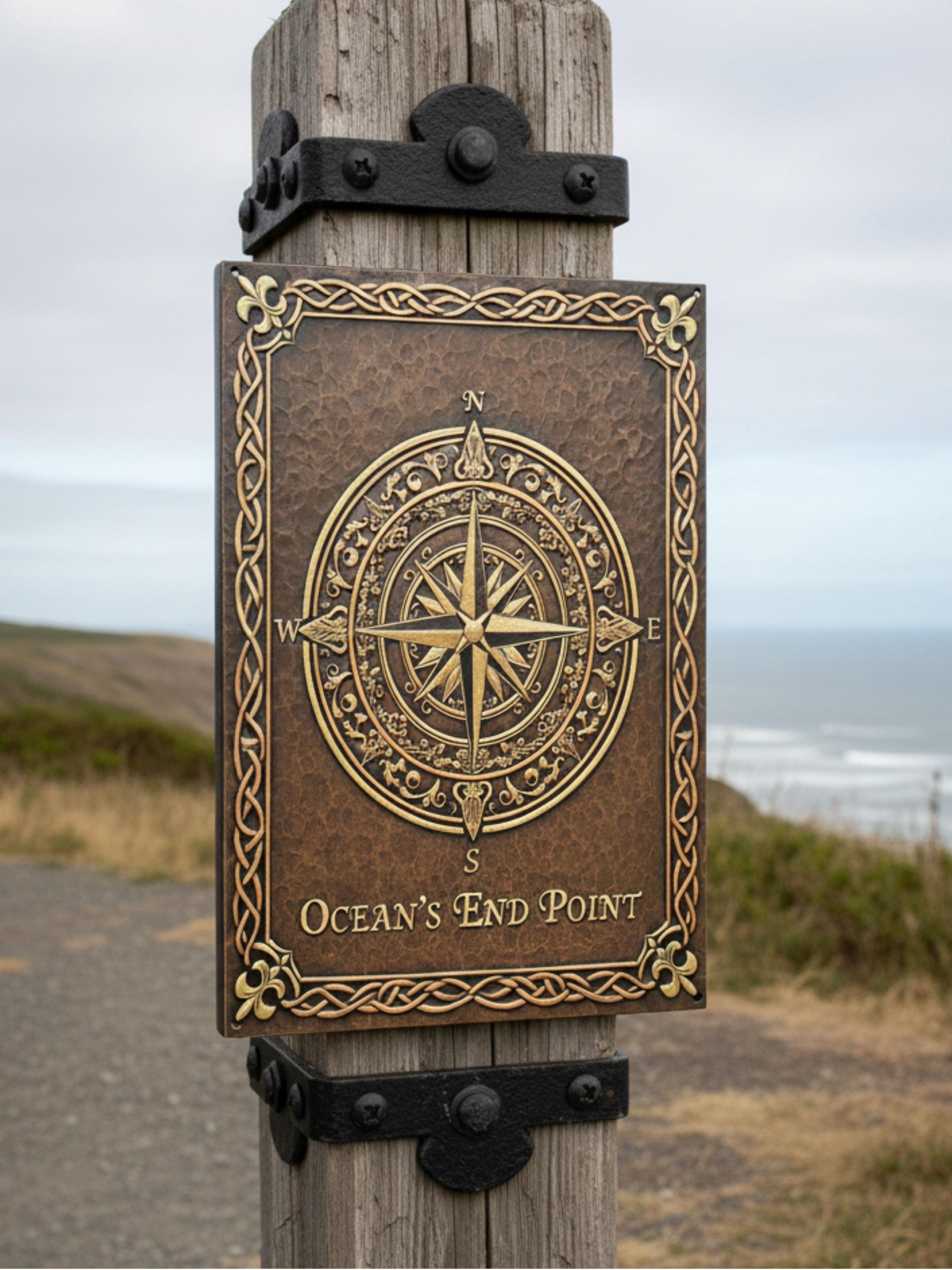 Custom Compass Rose Metal Sign, Personalized Nautical Wall Art, Ocean's End Point Decor