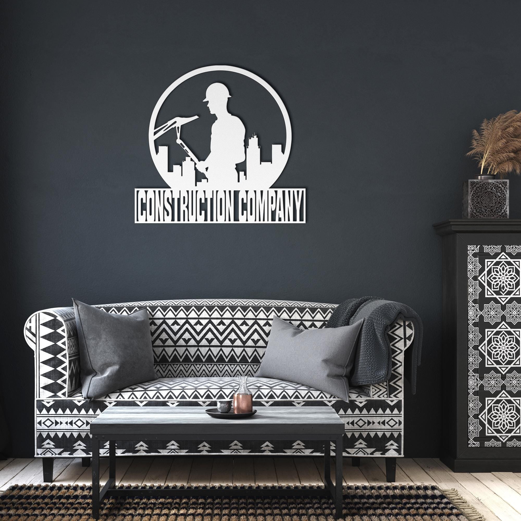 Custom Metal Construction Company Logo Sign: Business Decor