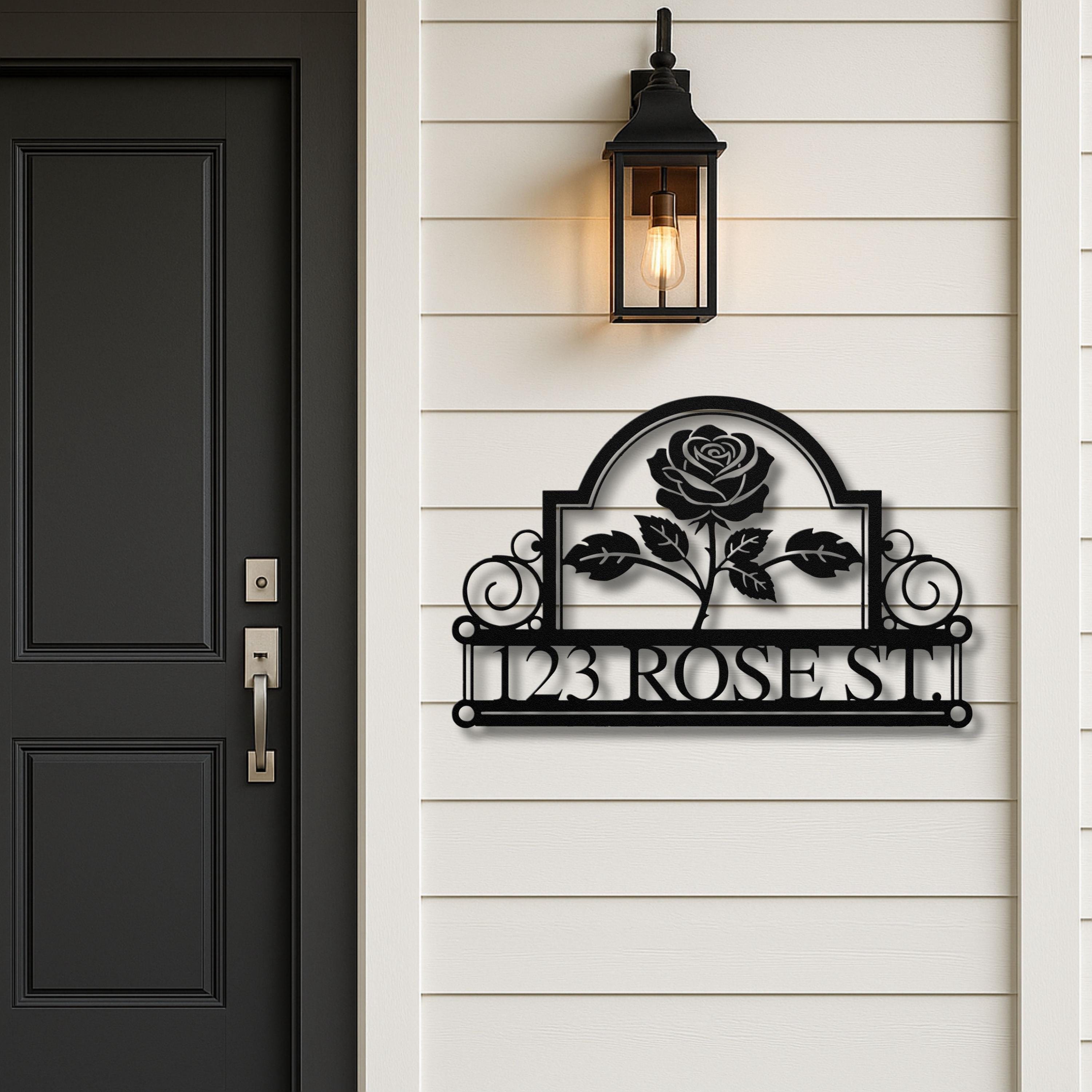Custom Rose Metal House Number Sign, Personalized Address Plaque