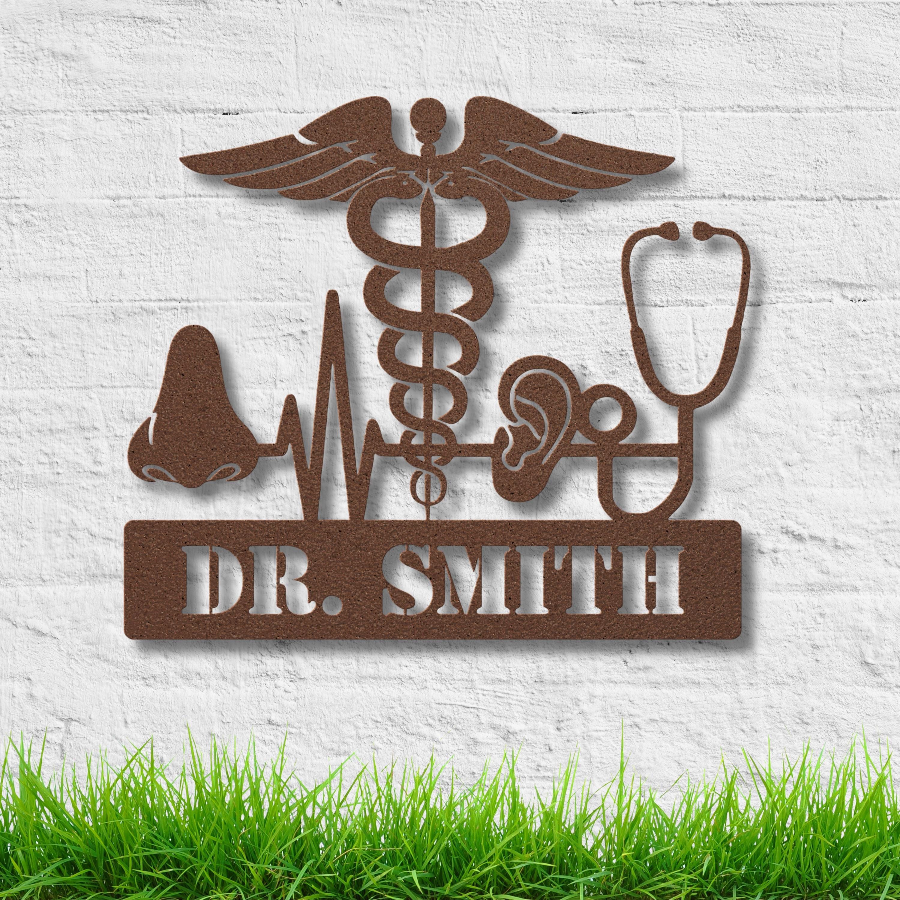 Personalized Caduceus Metal Sign, Custom Medical Office Decor