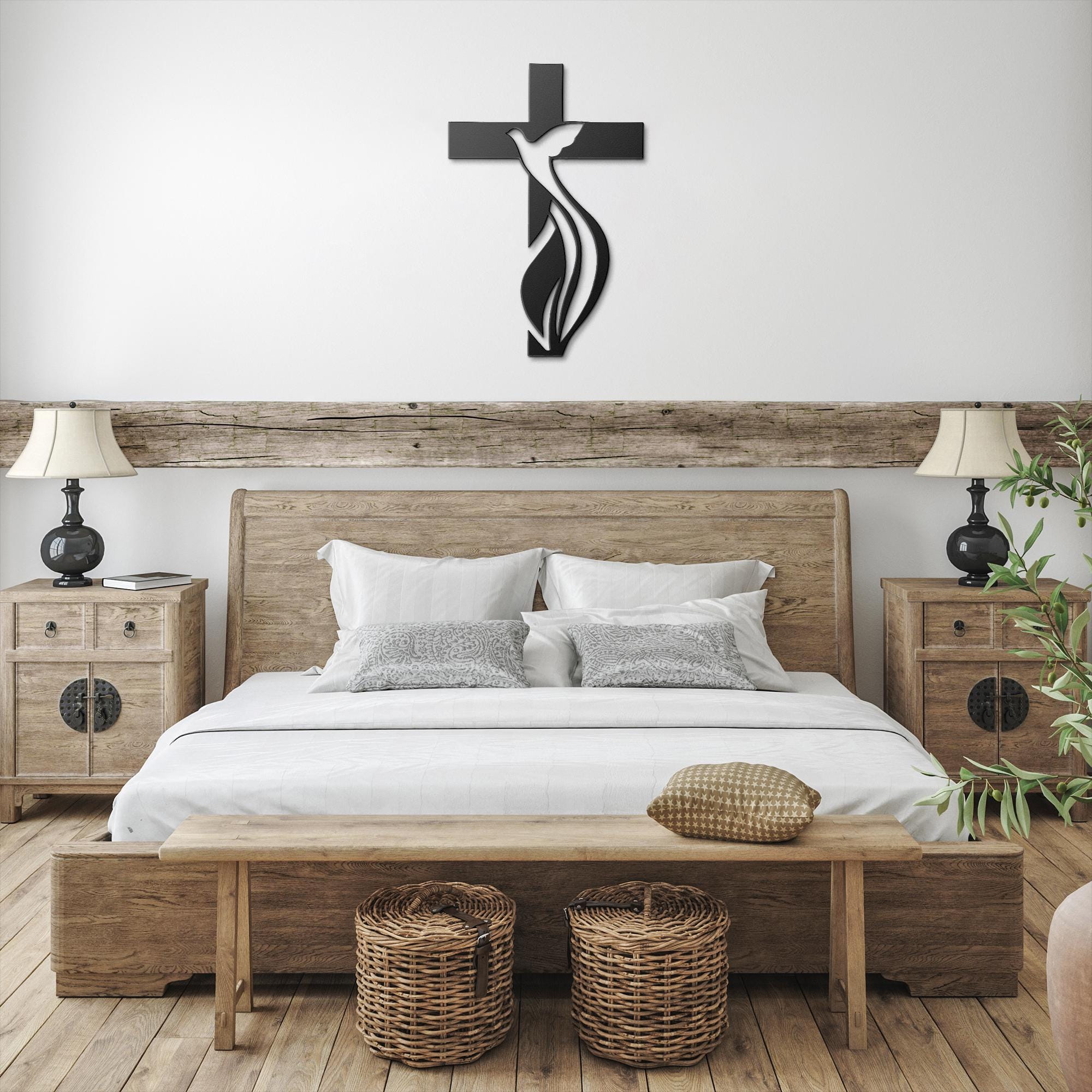 Cross Dove Metal Sign | Holy Spirit Christian Wall Art | Religious Symbol Silhouette | Baptism or Confirmation Gift