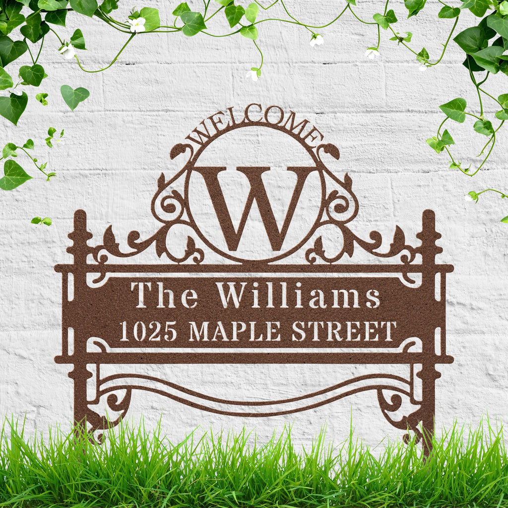 Personalized Address Sign - Custom Metal Welcome Yard Stake With Family Name Plaque