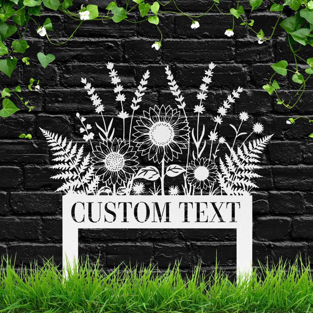 Personalized Metal Sign - Custom Garden Marker With Sunflower Yard Decor