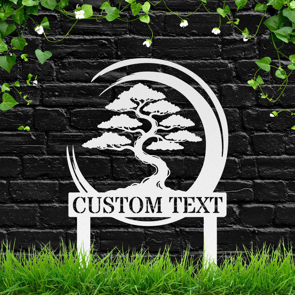 Personalized Bonsai Tree Metal Sign, Garden Stake, Custom Zen Yard Art, Die Cut Gift