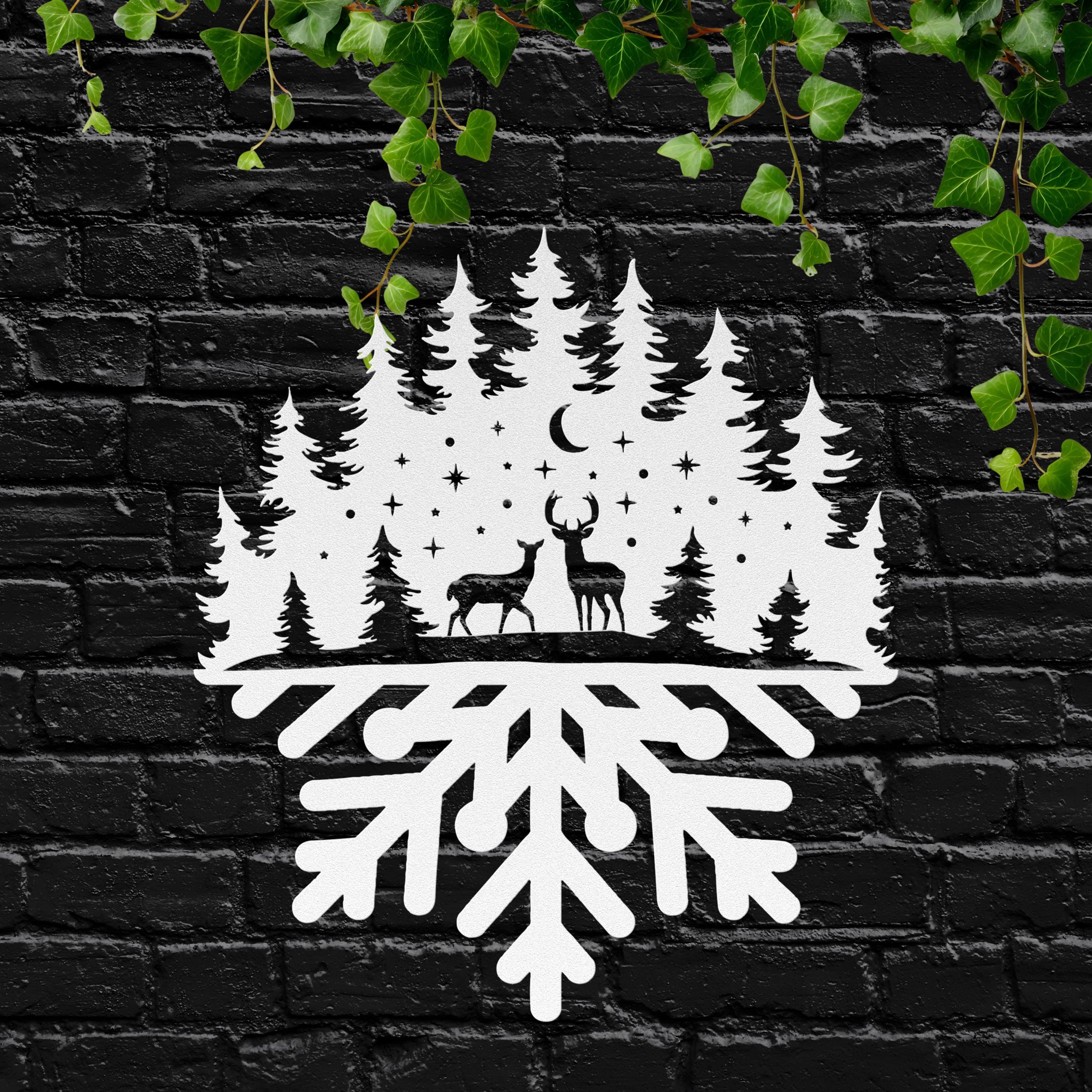Deer Silhouette Metal Sign, Winter Forest Snowflake Decor