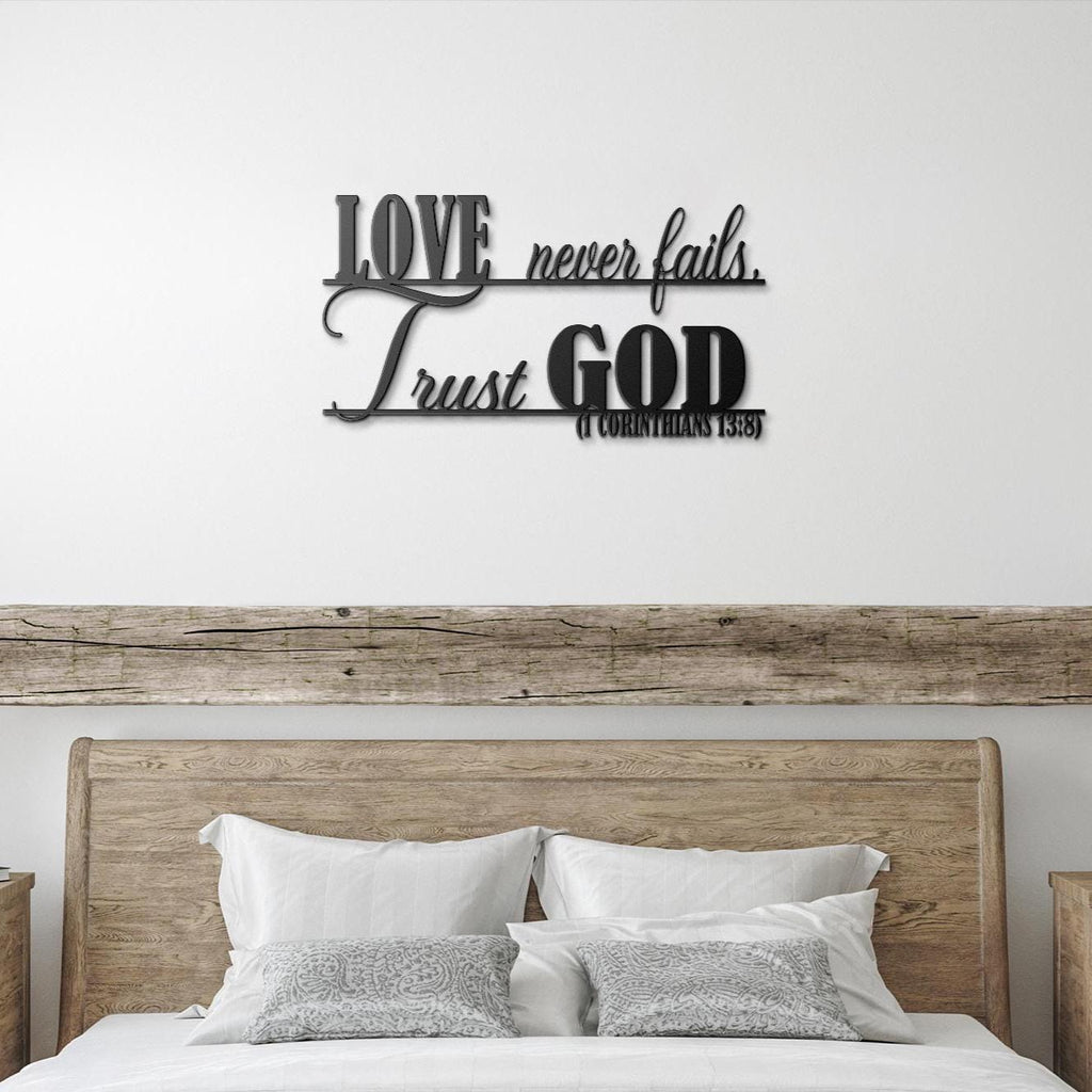 Love Never Fails Metal Wall Art, Christian Home Decor