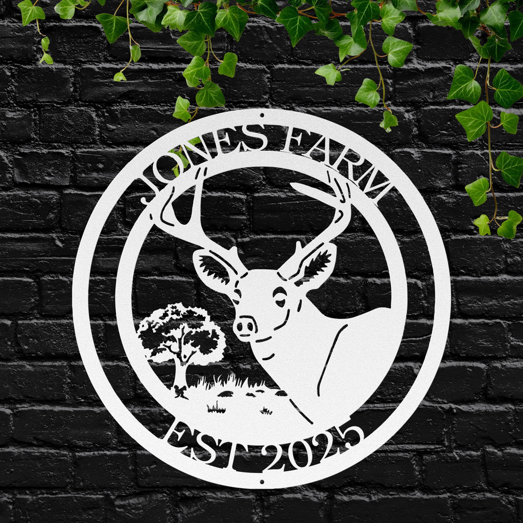 Custom Farm Sign, Deer Buck Monogram, Rustic Metal Wall Decor