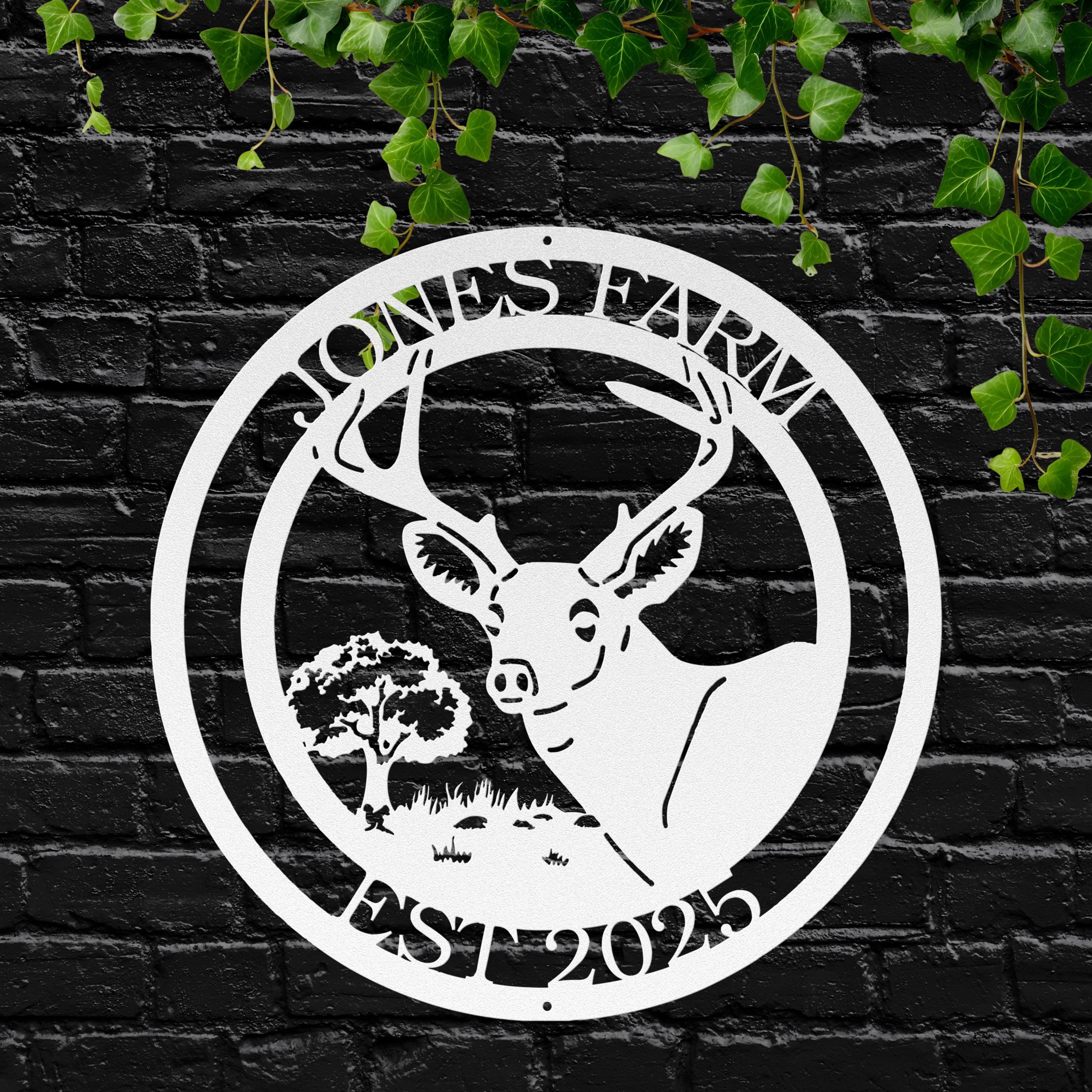 Custom Farm Sign, Deer Buck Monogram, Rustic Metal Wall Decor