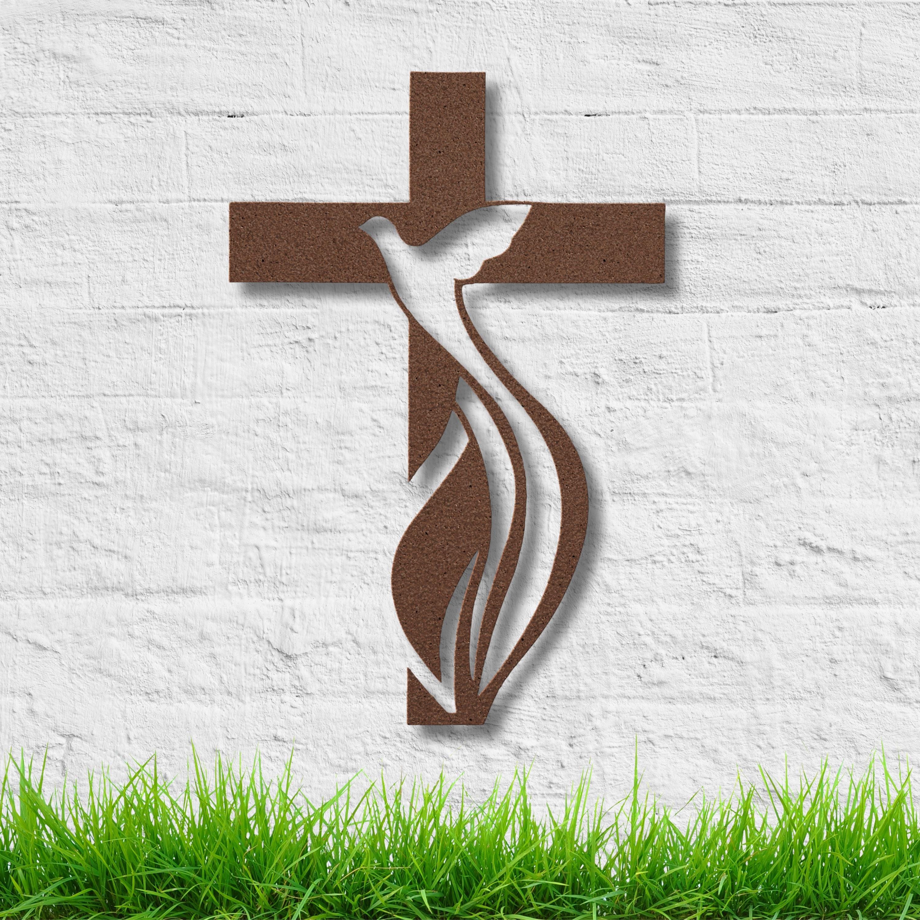 Cross Dove Metal Sign | Holy Spirit Christian Wall Art | Religious Symbol Silhouette | Baptism or Confirmation Gift