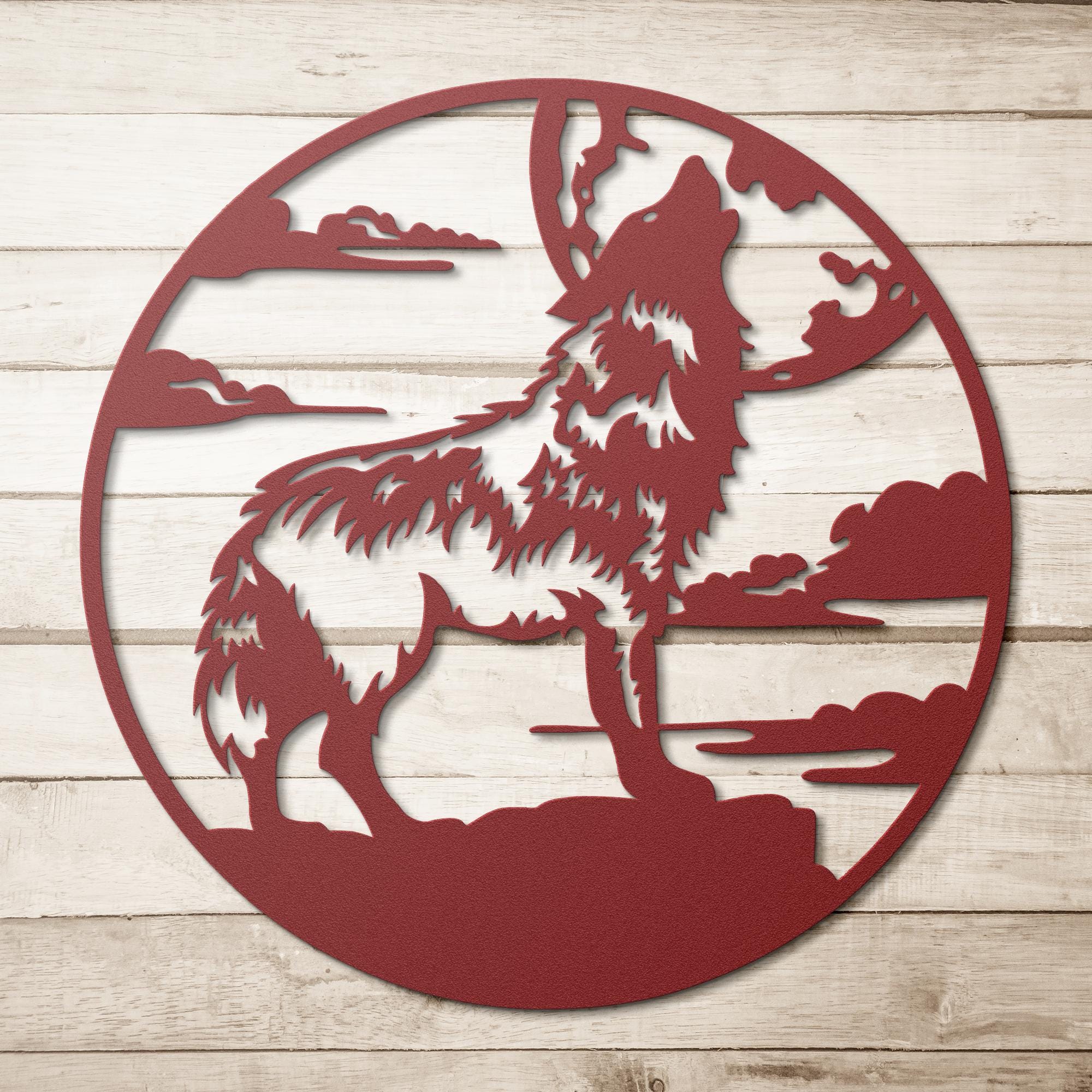 Howling Wolf Metal Wall Art, Full Moon Sign, Wildlife Decor, Cabin Lodge Gift
