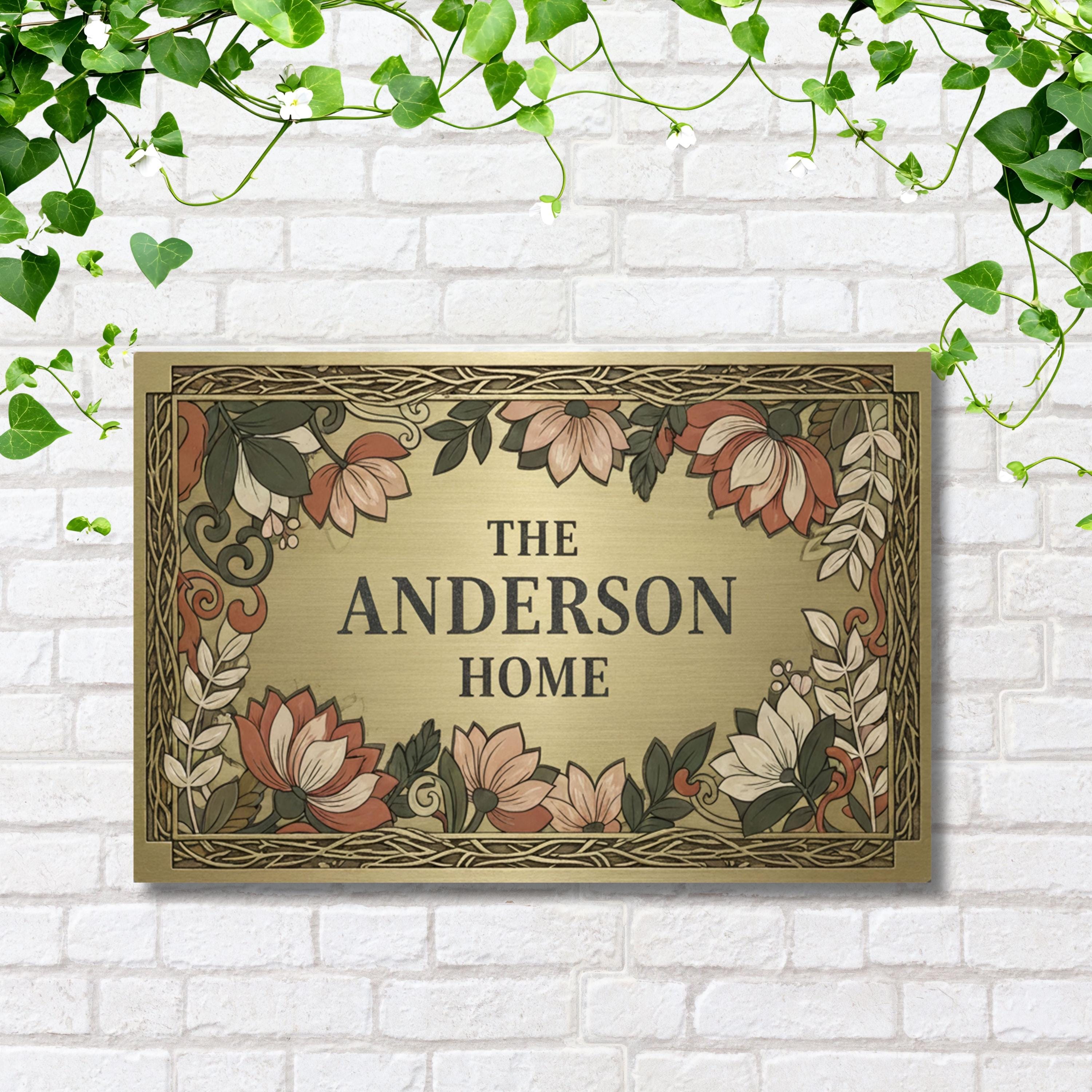 Personalized Metal Sign - Custom Home Decor With Floral Metal Art & Brass Finish