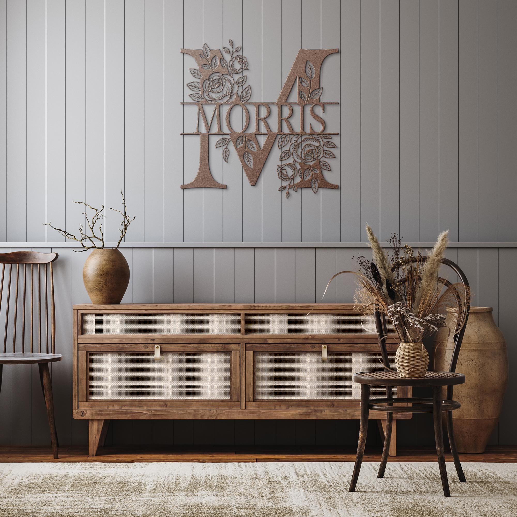 Floral Family Name Sign: Custom Metal Wall Art