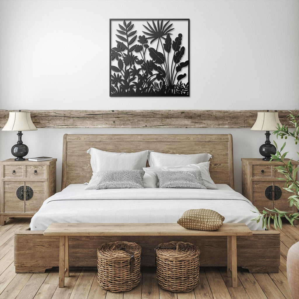 Tropical Leaves Metal Wall Art, Botanical Garden Sign, Modern Jungle Foliage Decor