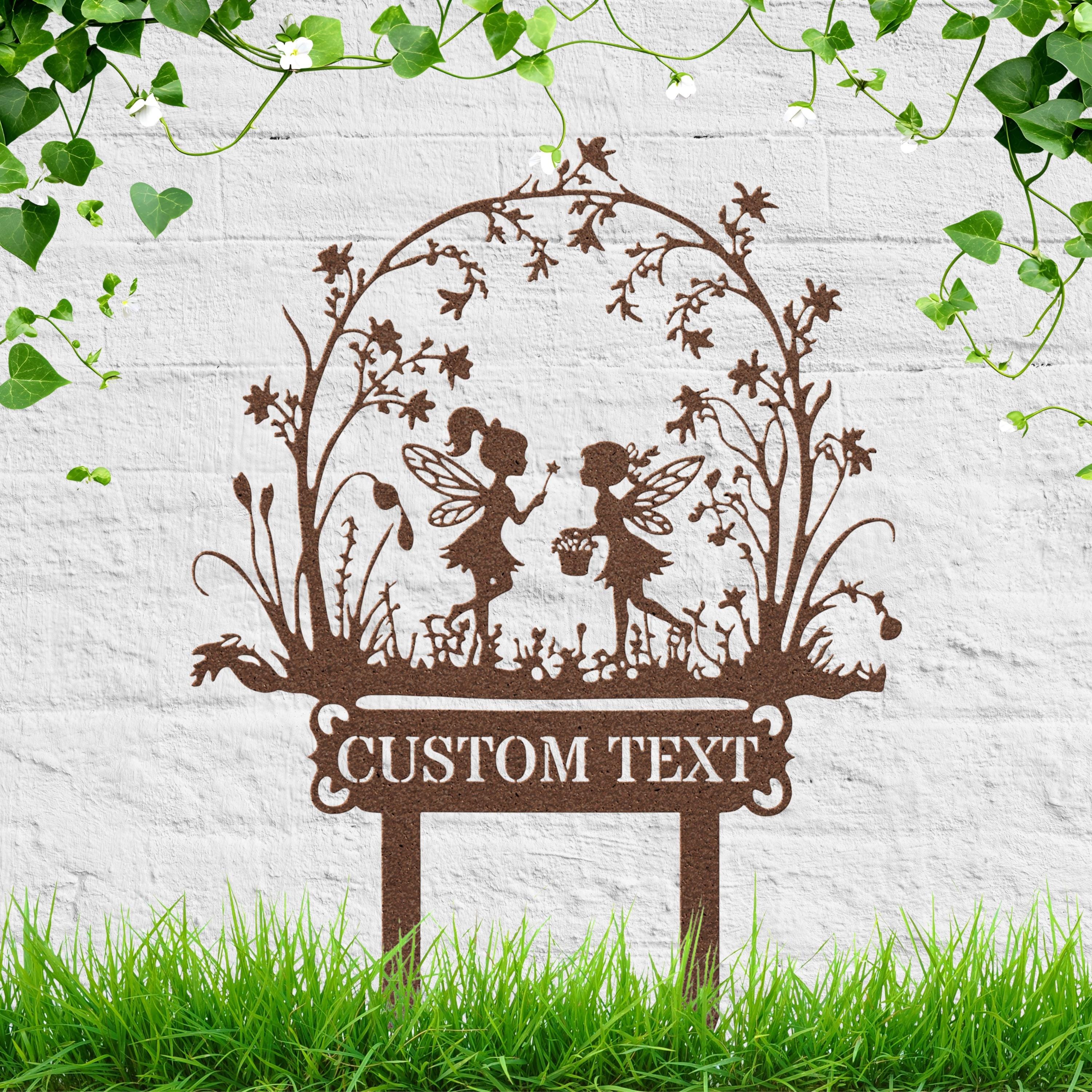 Personalized Fairy Garden Sign - Custom Text Metal Flower Bed Decoration