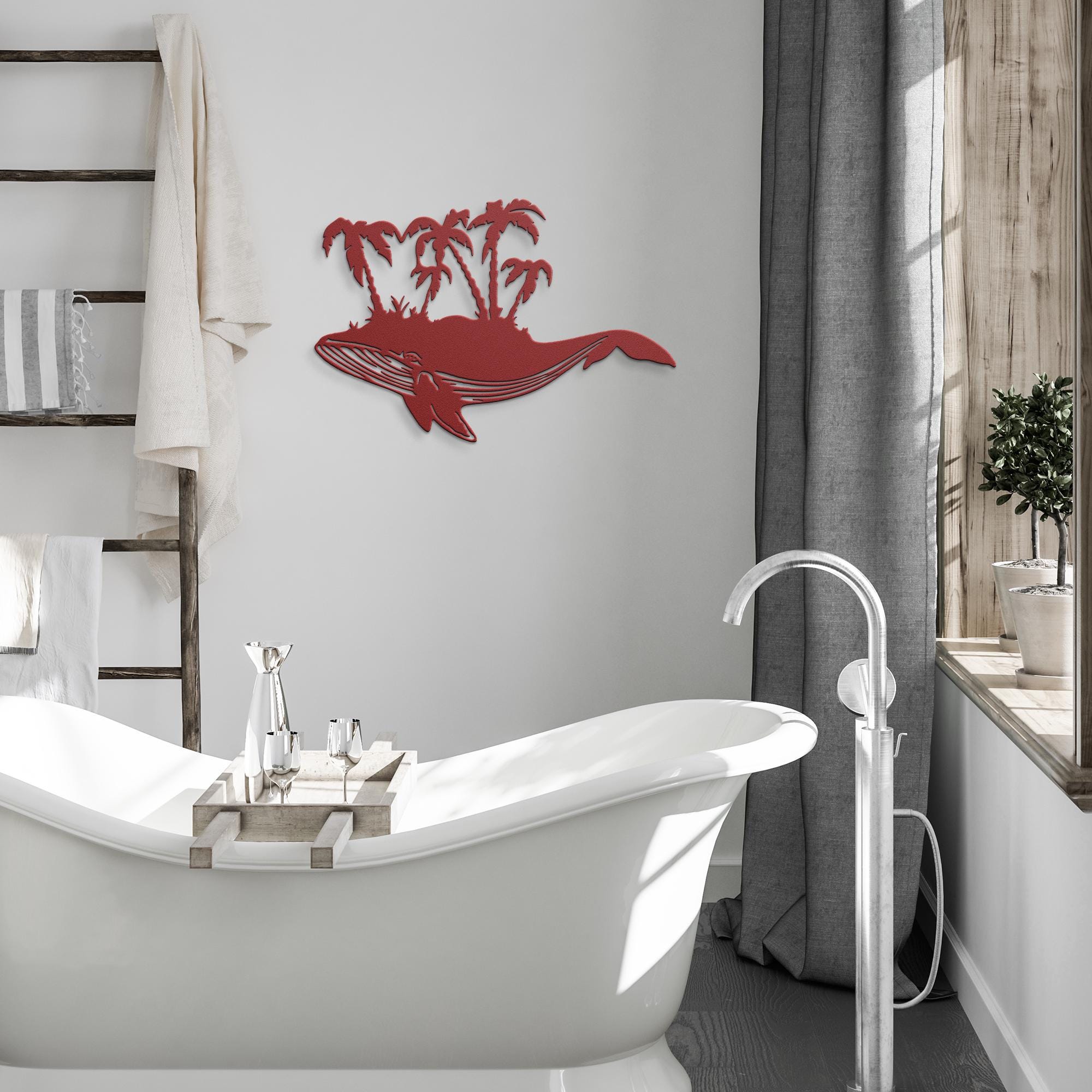 Whale Metal Wall Art - Tropical Island Decor | Coastal Ocean Life Sign