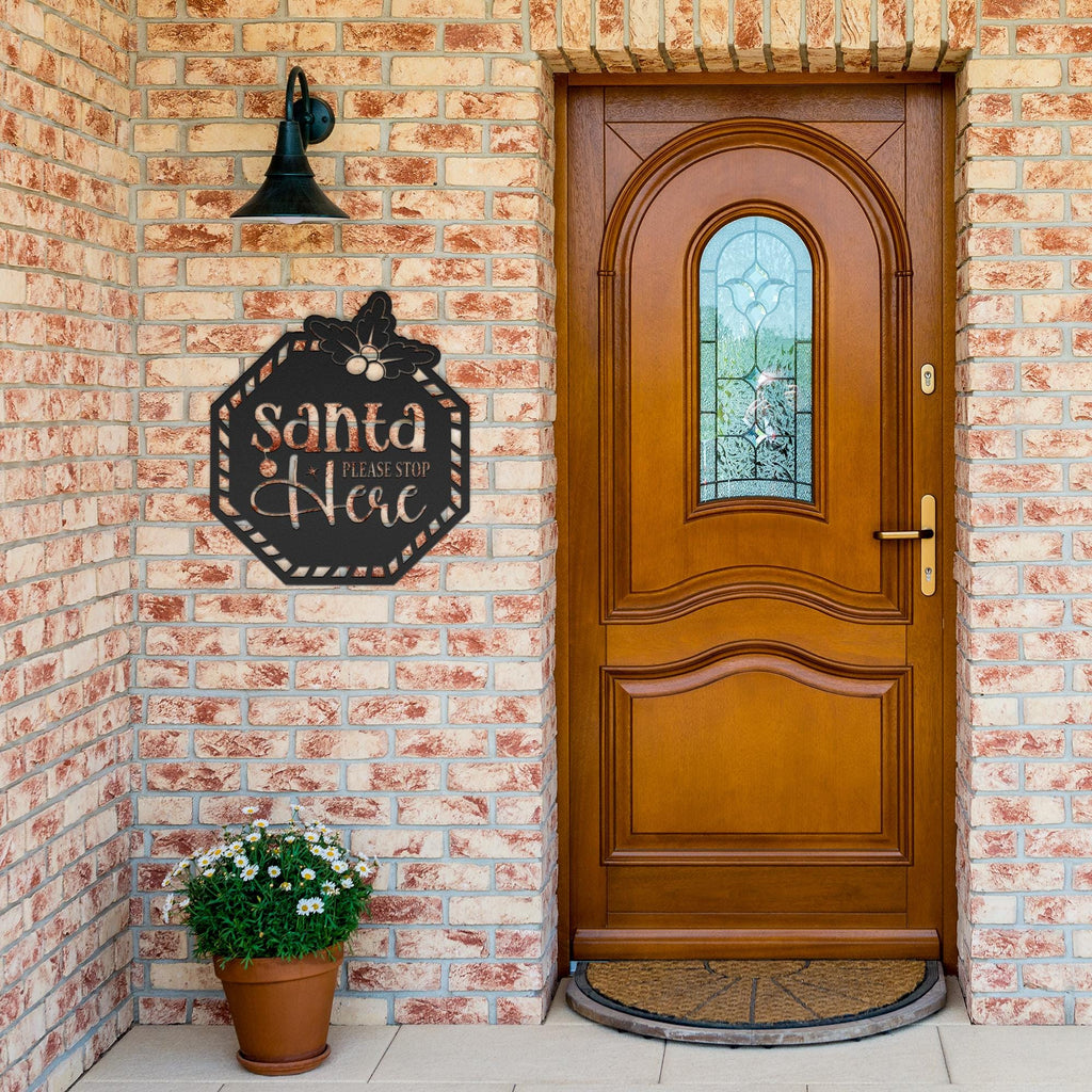 Santa Stop Sign - Custom Christmas Door Decor | Festive Metal Welcome Plaque