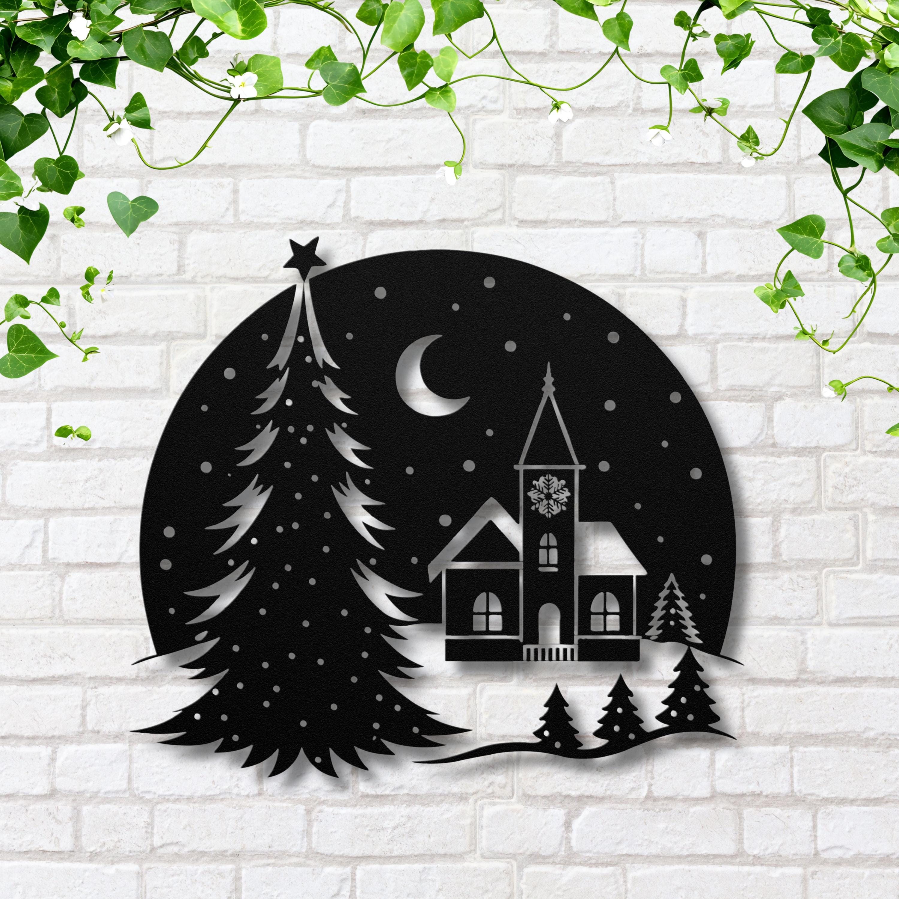 Christmas Snow Globe Metal Art, Winter Village Silhouette Wall Decor