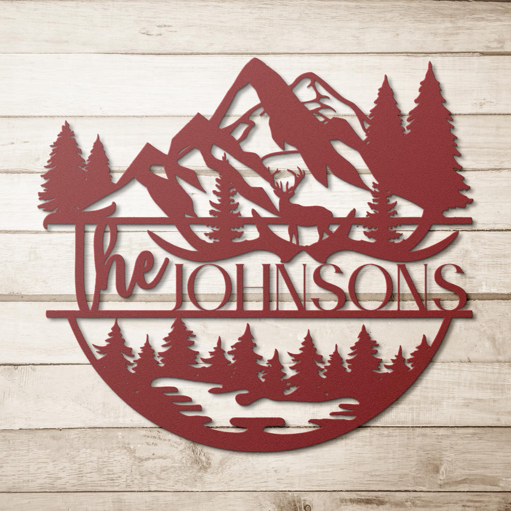 Personalized Mountain Elk Metal Sign, Custom Family Name Cabin Decor, Wildlife Forest Wall Art