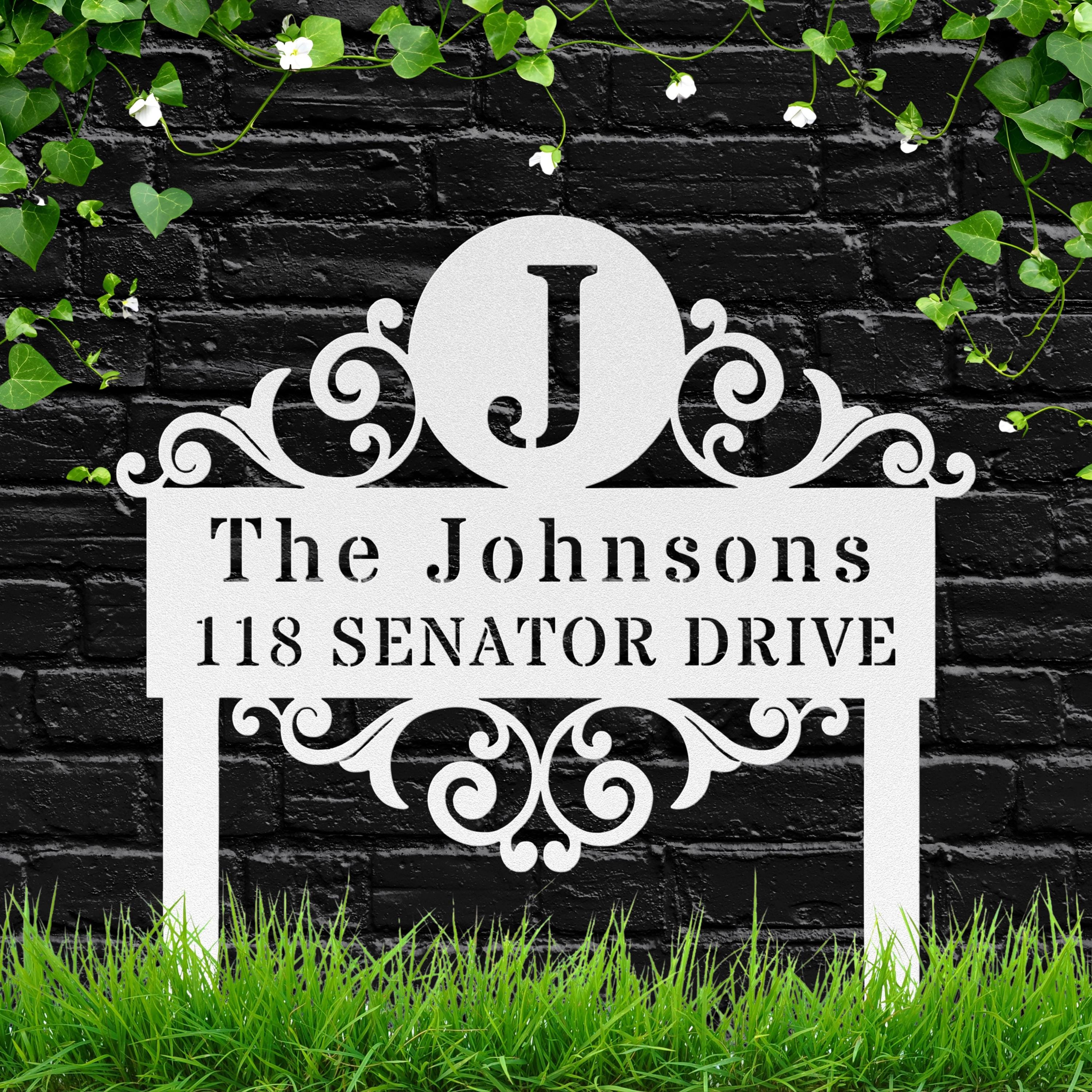 Monogrammed Metal Address Yard Sign, Personalized Die-Cut Family Name Plaque, Custom House Number Stake, Garden Decor, New Home Gift