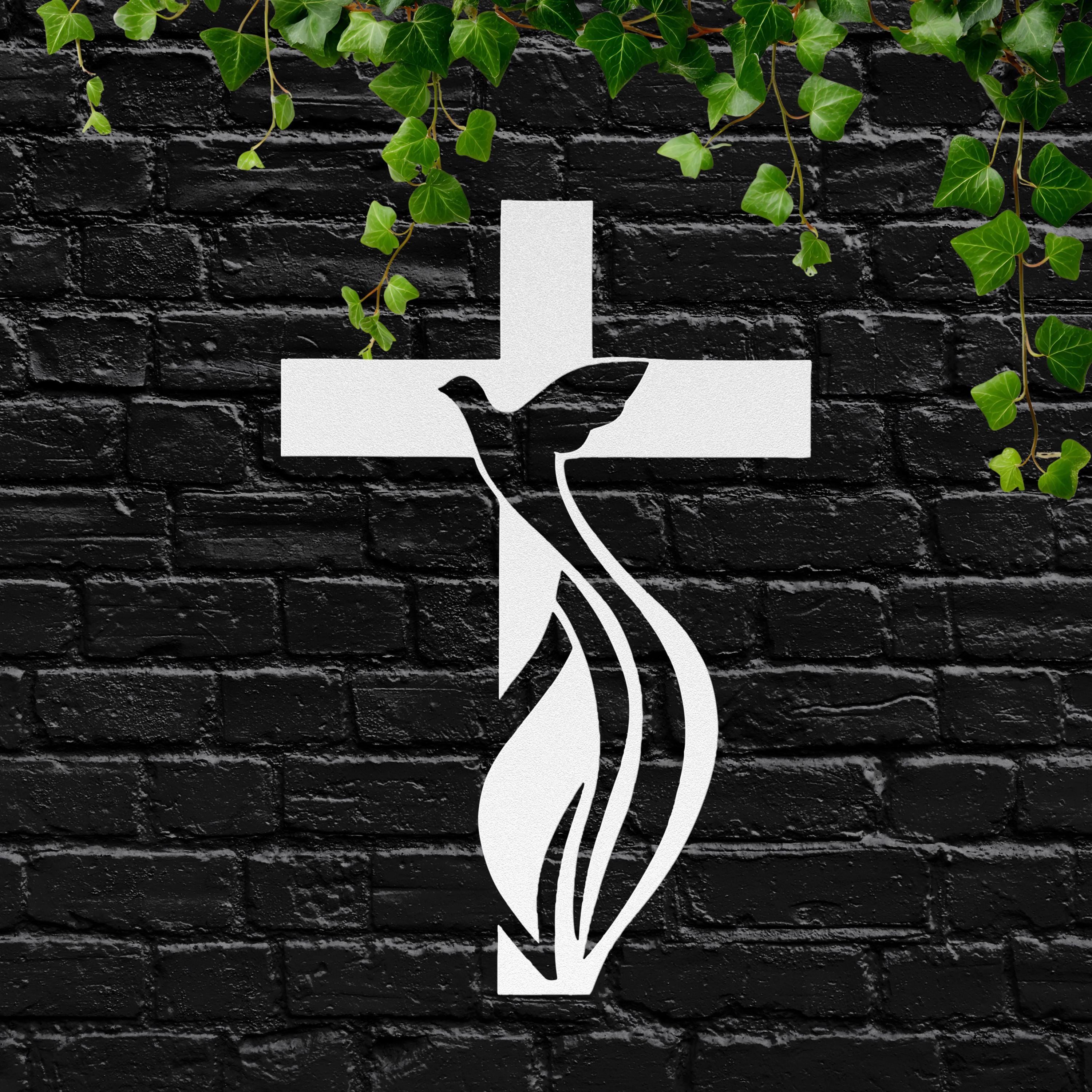 Cross Dove Metal Sign | Holy Spirit Christian Wall Art | Religious Symbol Silhouette | Baptism or Confirmation Gift