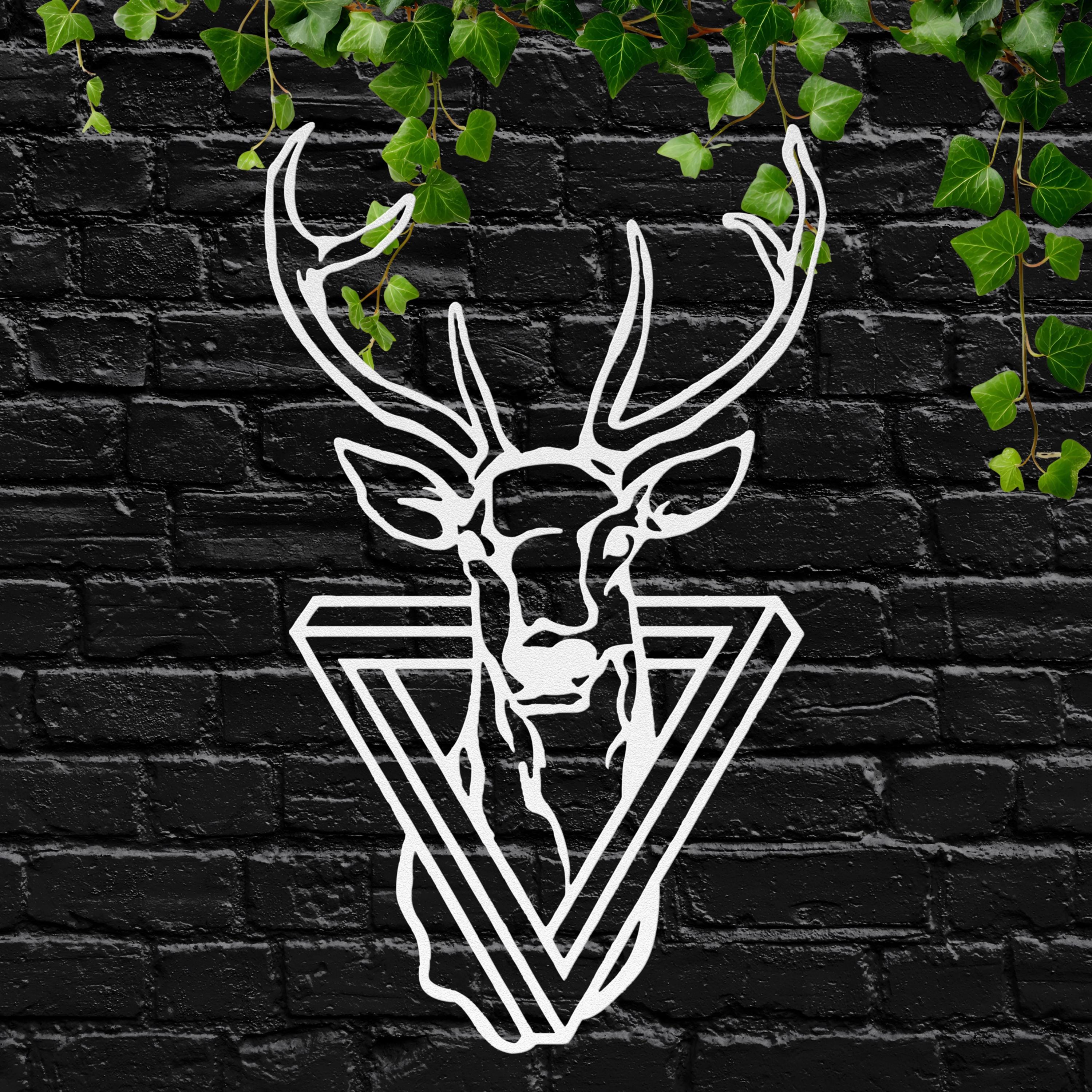 Geometric Deer Head Metal Wall Art, Modern Stag Sign, Minimalist Cabin Decor