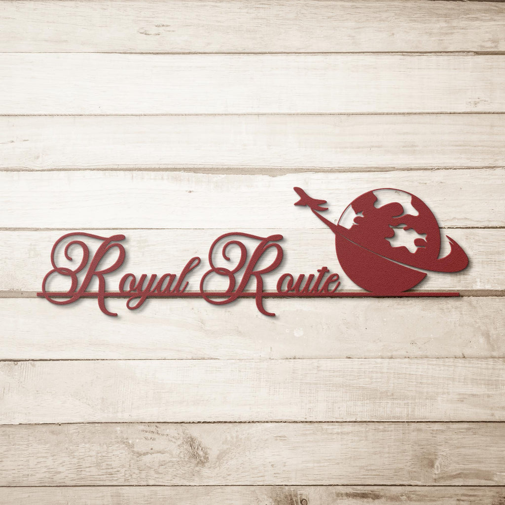 Custom Metal Business Logo Sign: Earth & Airplane Design