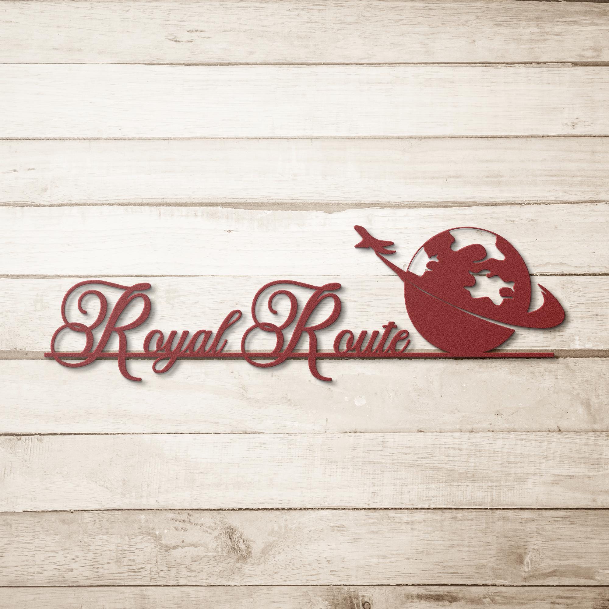 Custom Metal Business Logo Sign: Earth & Airplane Design