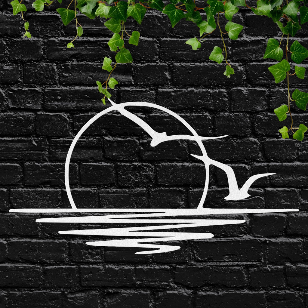 Sunset Ocean Birds Art - Coastal Metal Decor | Minimalist Nature Silhouette Wall Sign
