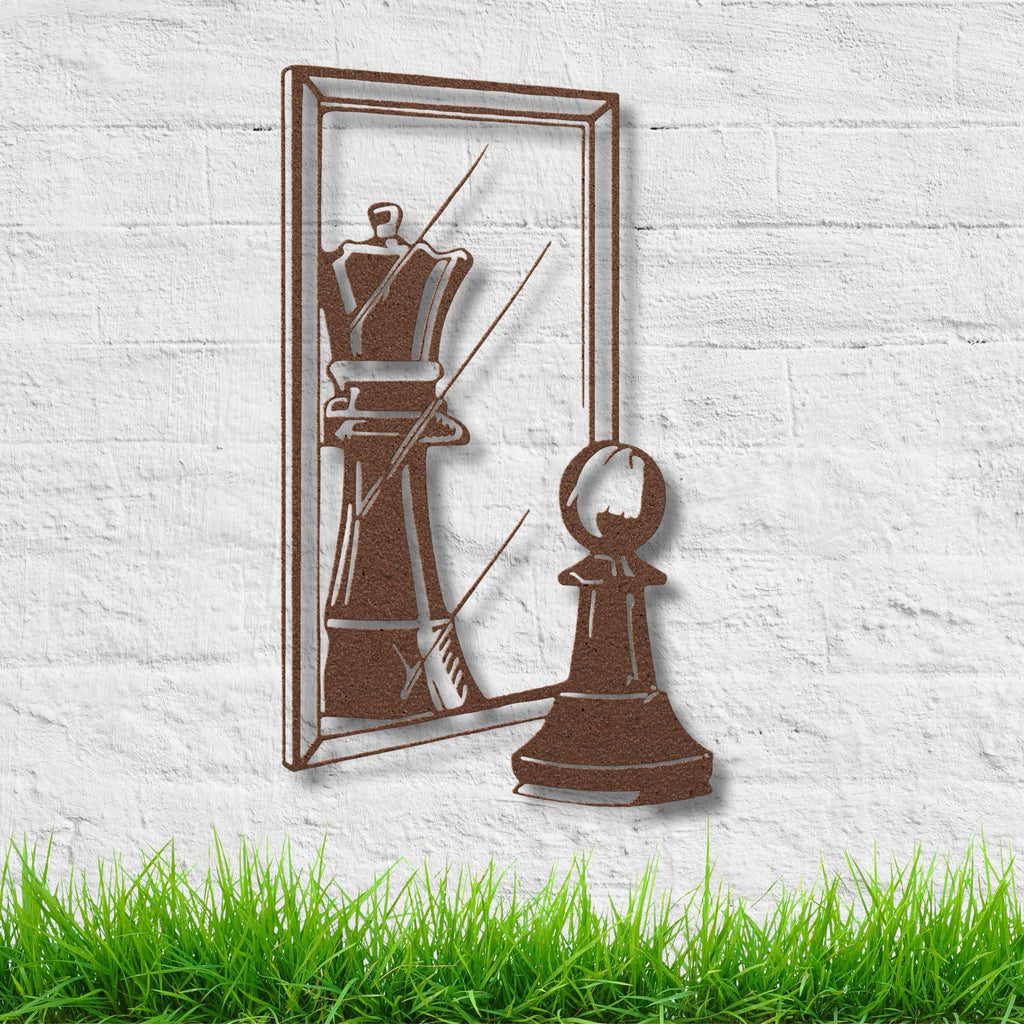 Motivational Chess Wall Art – Pawn Mirror Reflection Metal Chess Decor