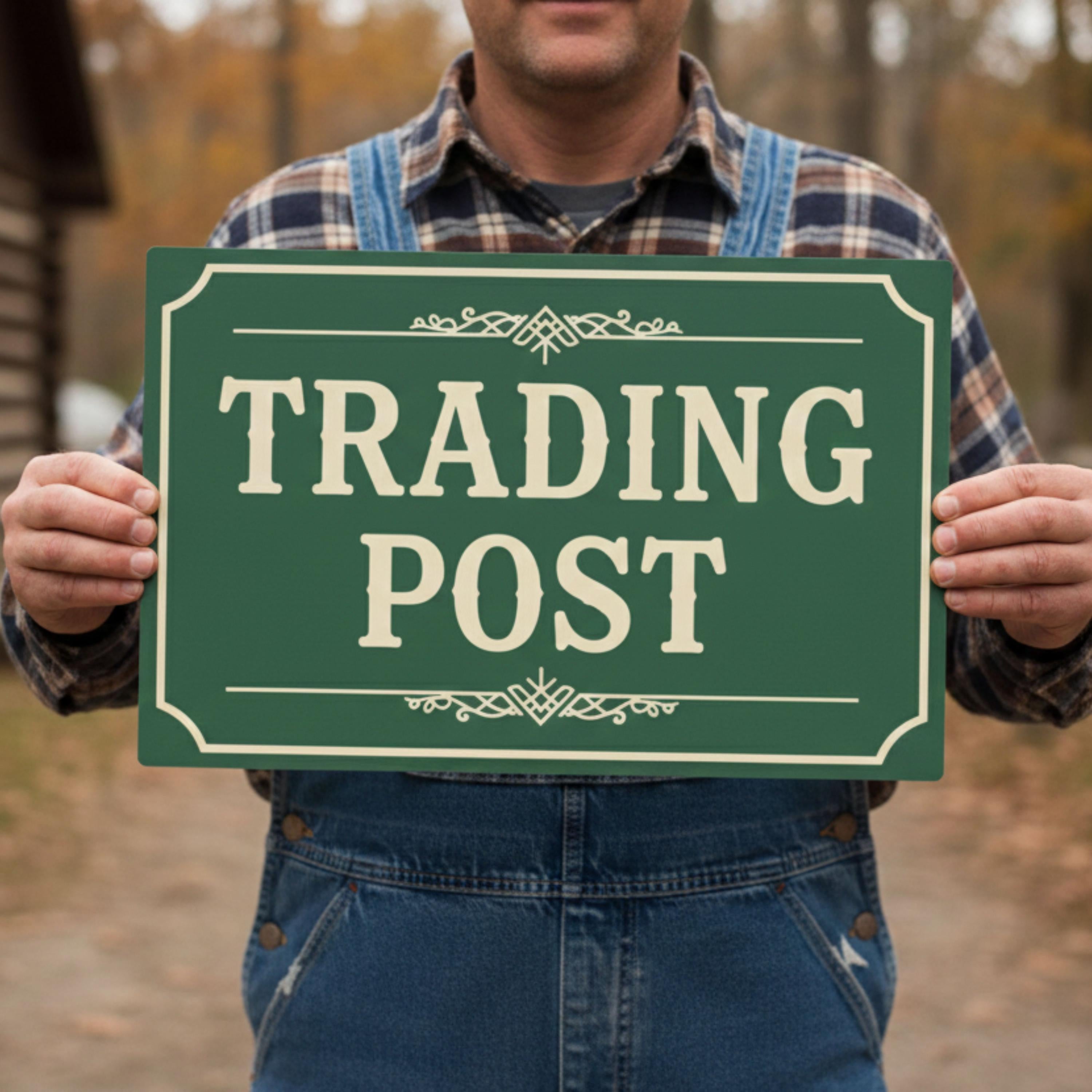 Rustic Trading Post Sign, General Store Vintage Metal Plaque, Cabin Lodge Home Decor